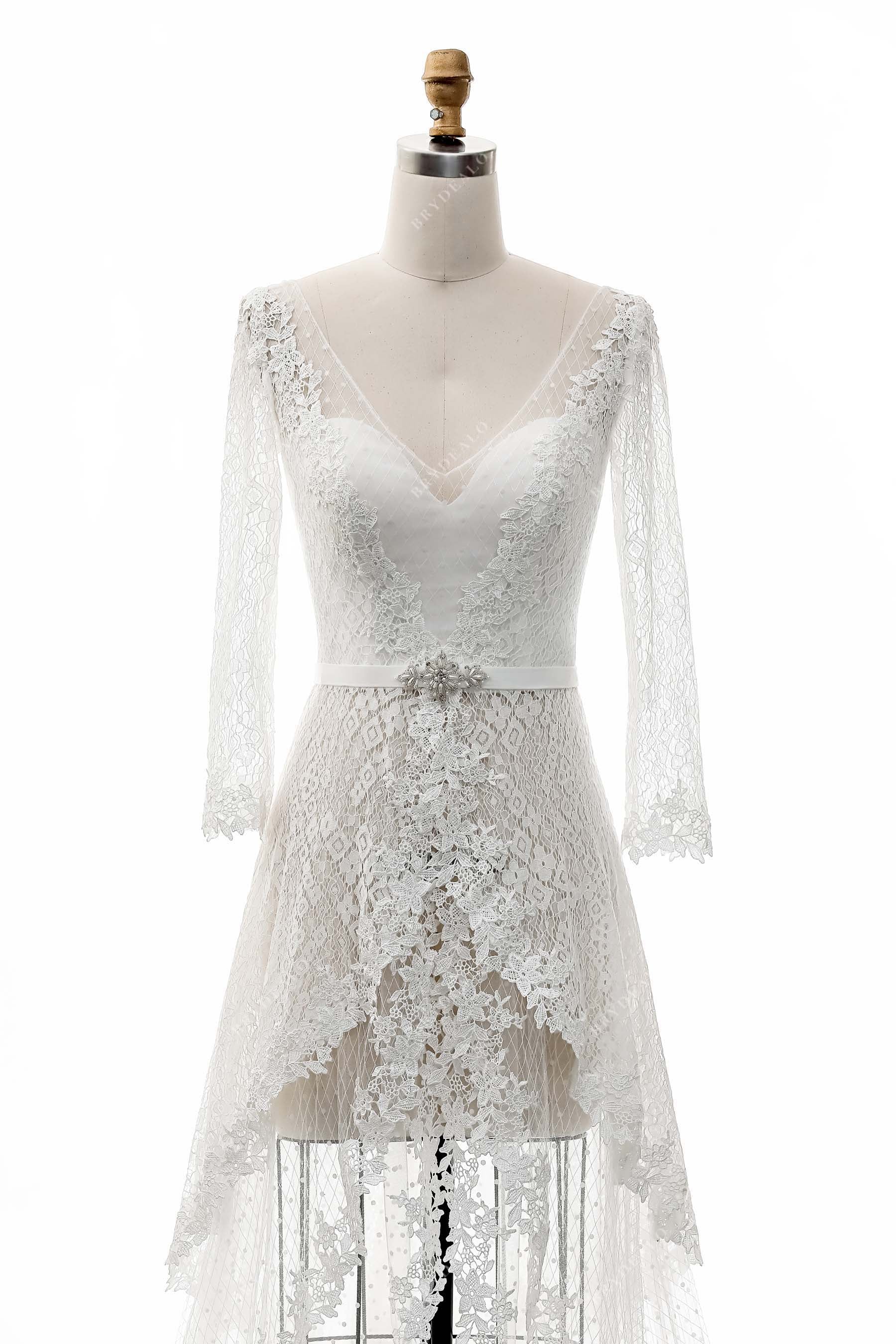 illusion V-neck informal lace wedding dress