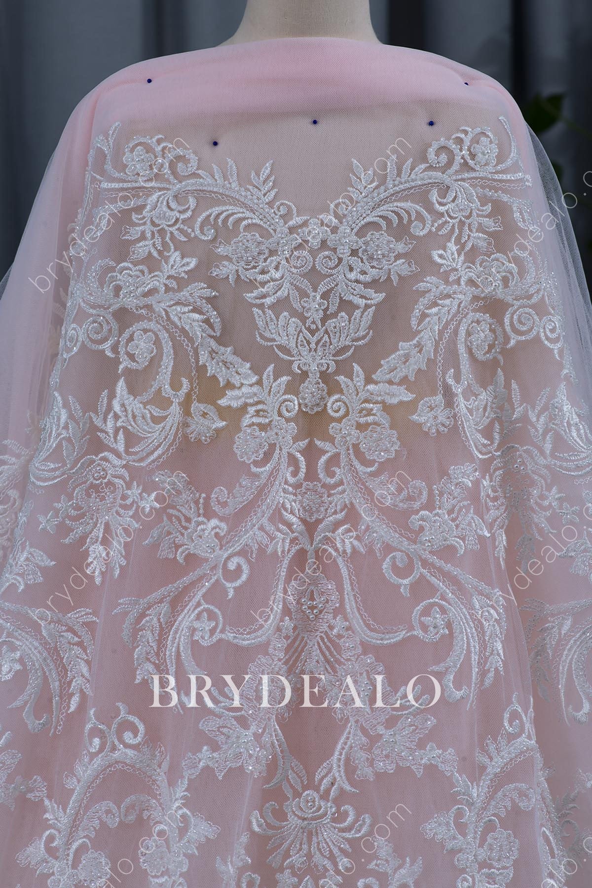 Designer Shimmering Pearls Beaded Cording Lace