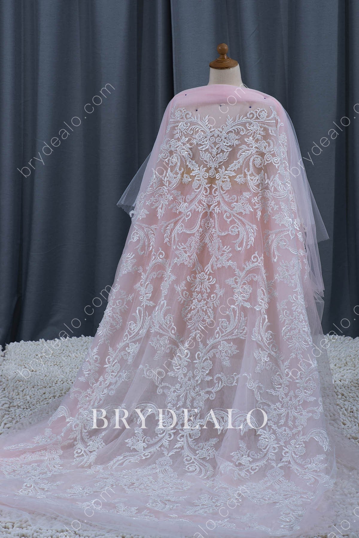 Shimmering Pearls Beaded Cording Lace Fabric By the Yard