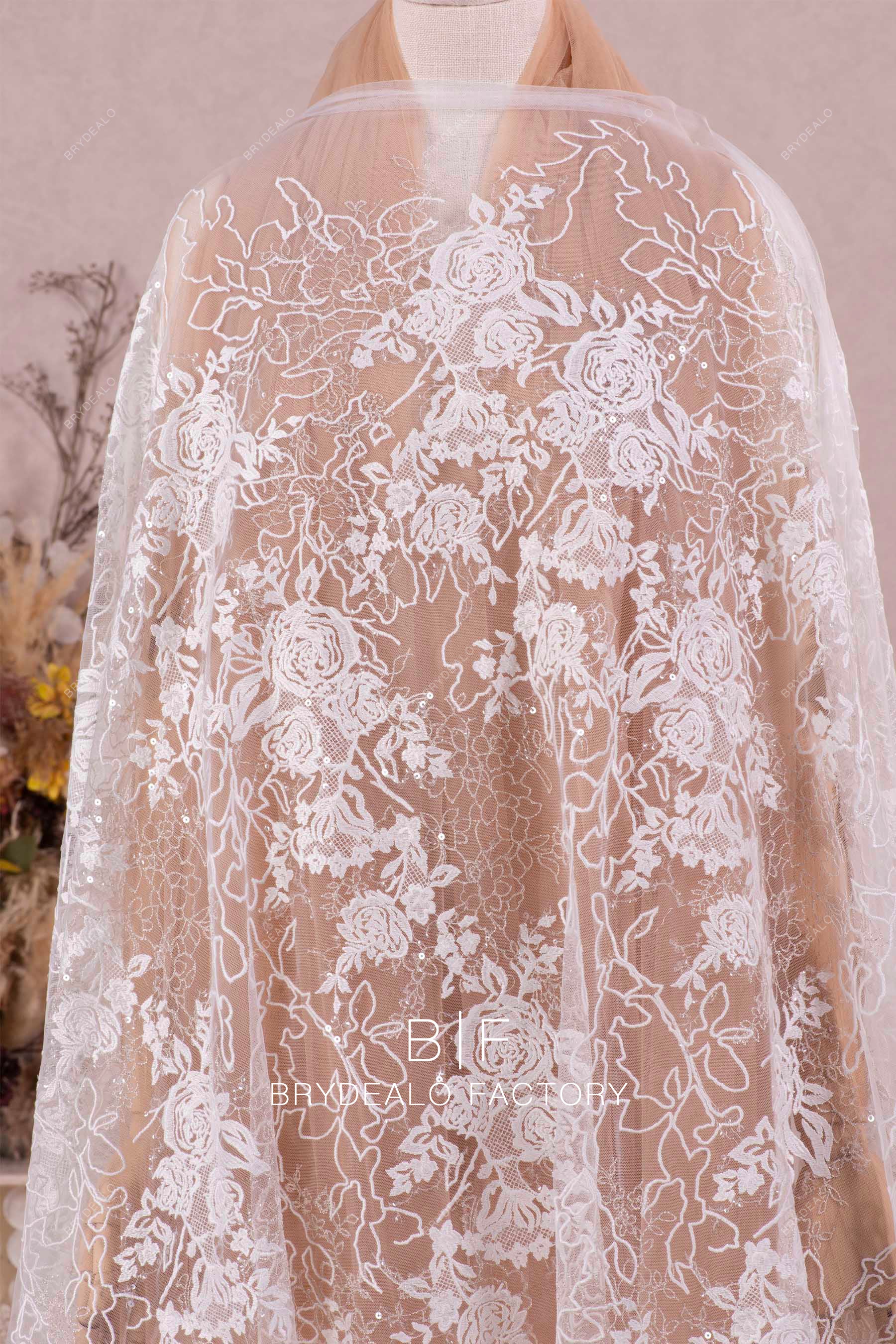 Gorgeous Shimmery Designer Growing Rosa Lace Fabric