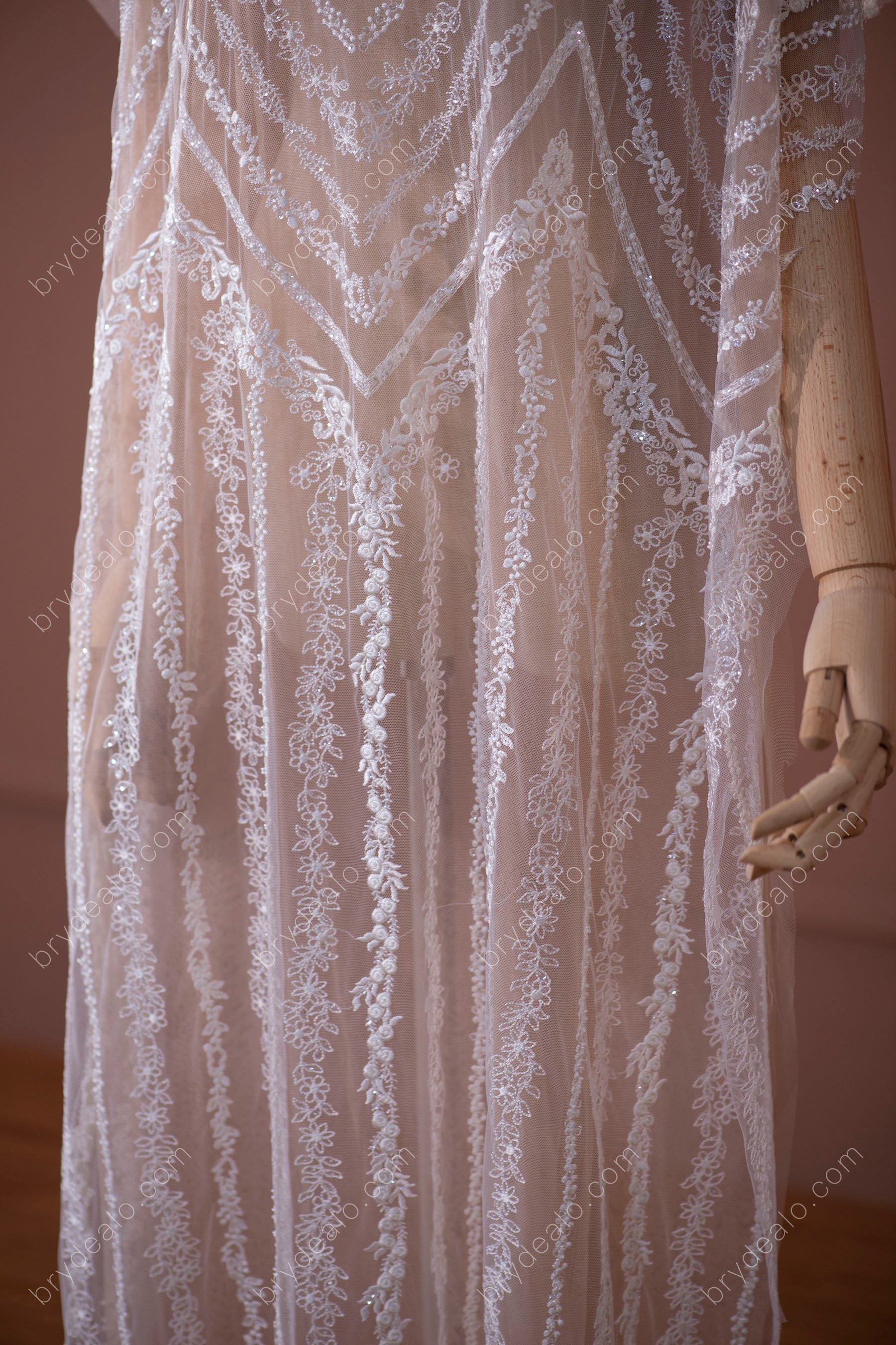 Best Shimmery Sequin Double Border Line Lace Fabric