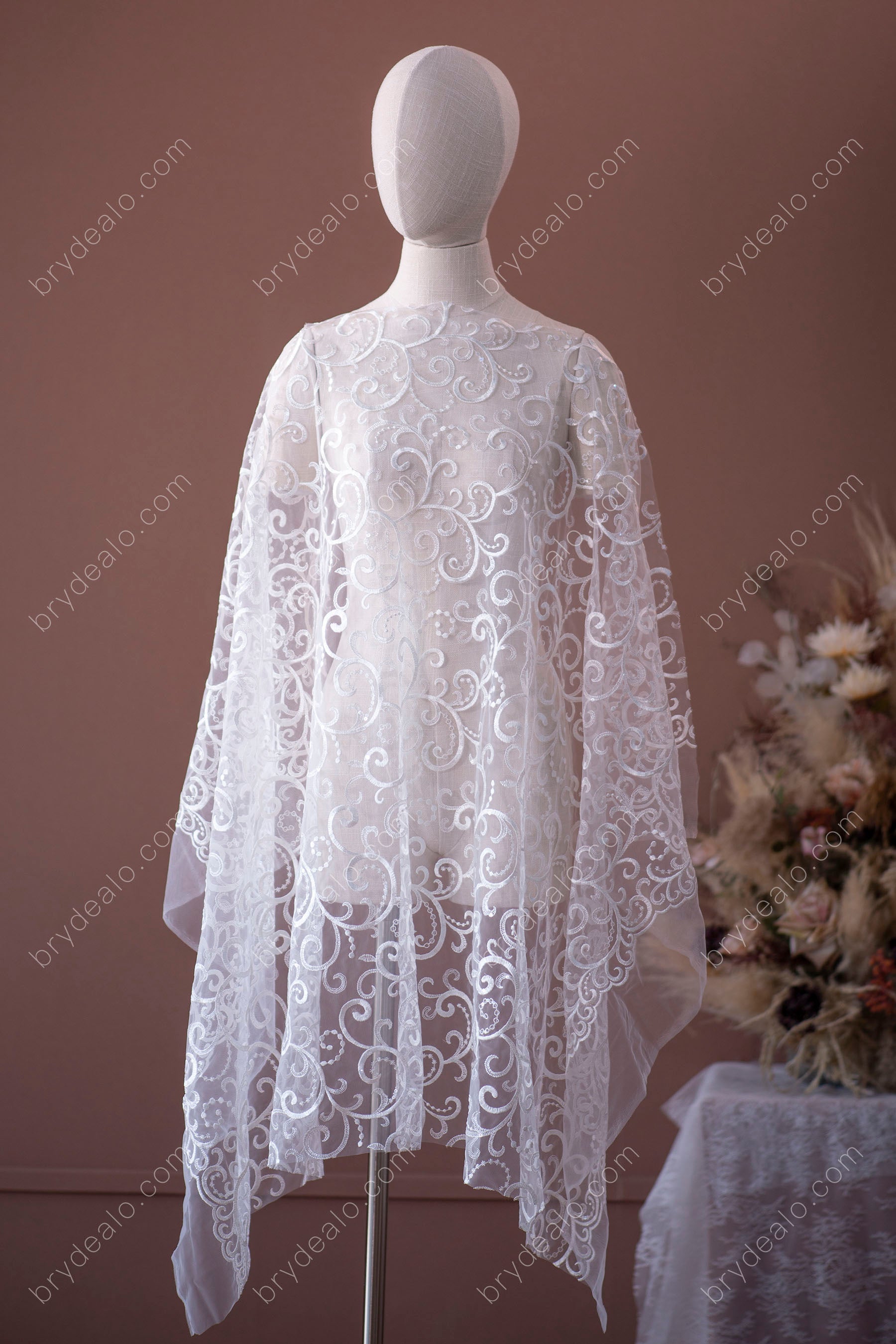 Shimmery Sequin Abstract Bridal Lace Fabric for Dresses