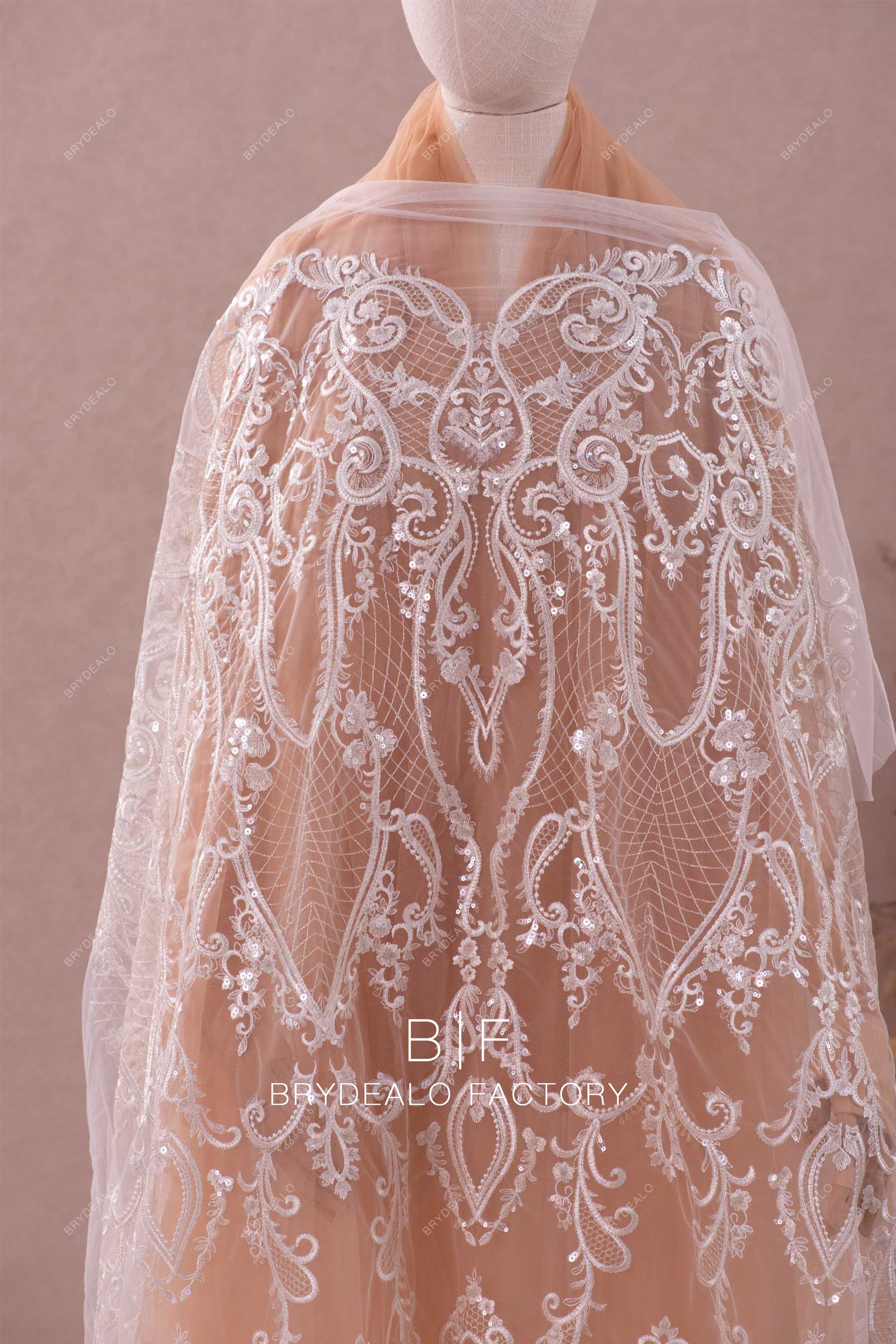 Shimmery Totem Pattern Embroidery Lace Fabric By the Yard