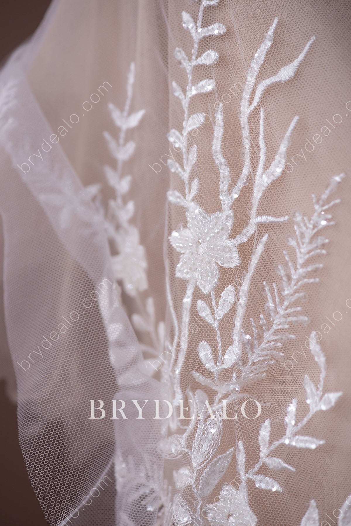 Designer Sequined Branch Bridal Lace Fabric