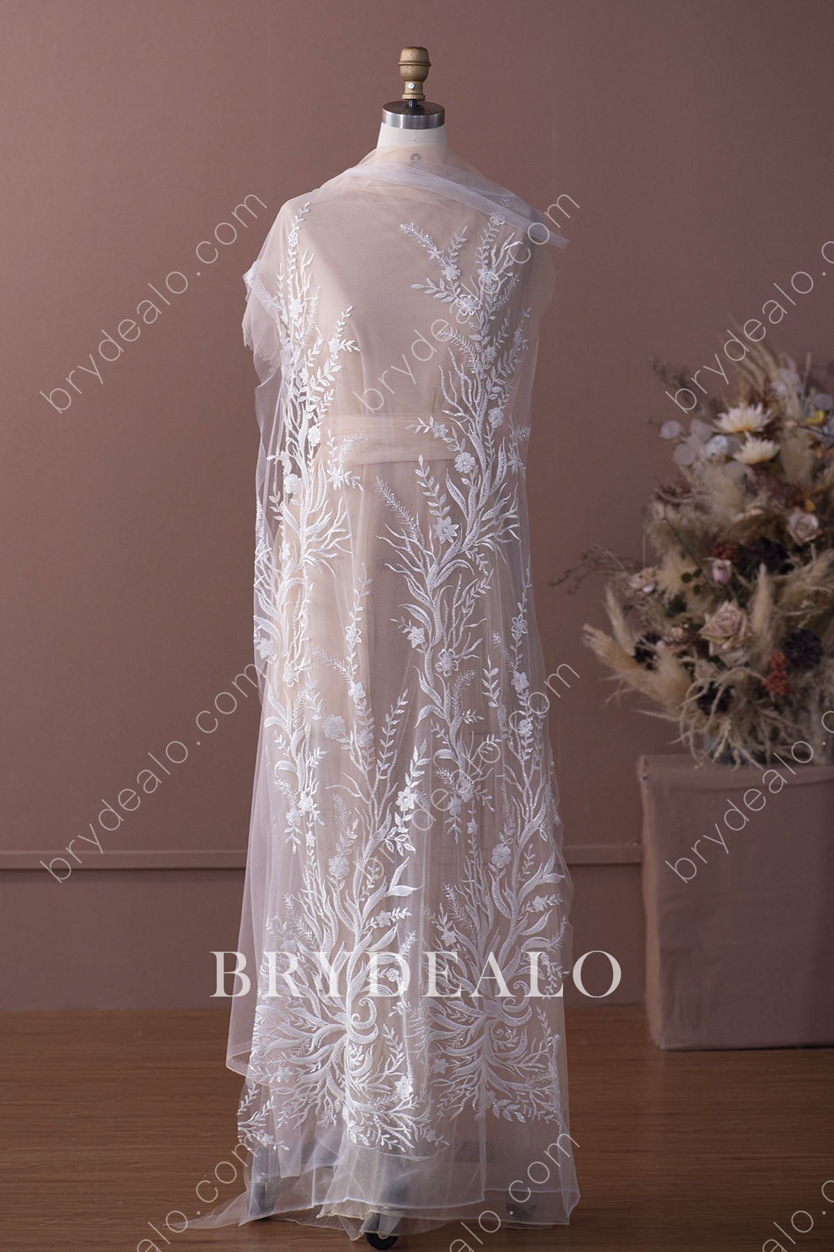 chinese dress ladies Luxury White Bridal Lace with Pearls & Sequins by Yard