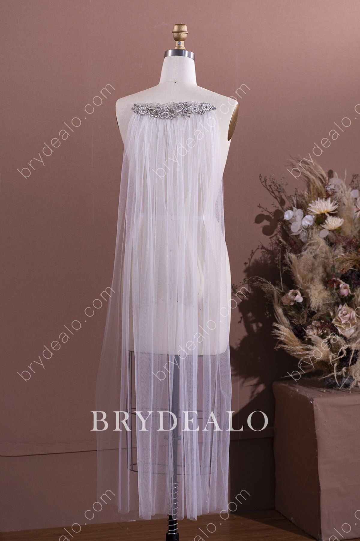 Shiny Crystals Beaded Beautiful Fingertip Wedding Veil