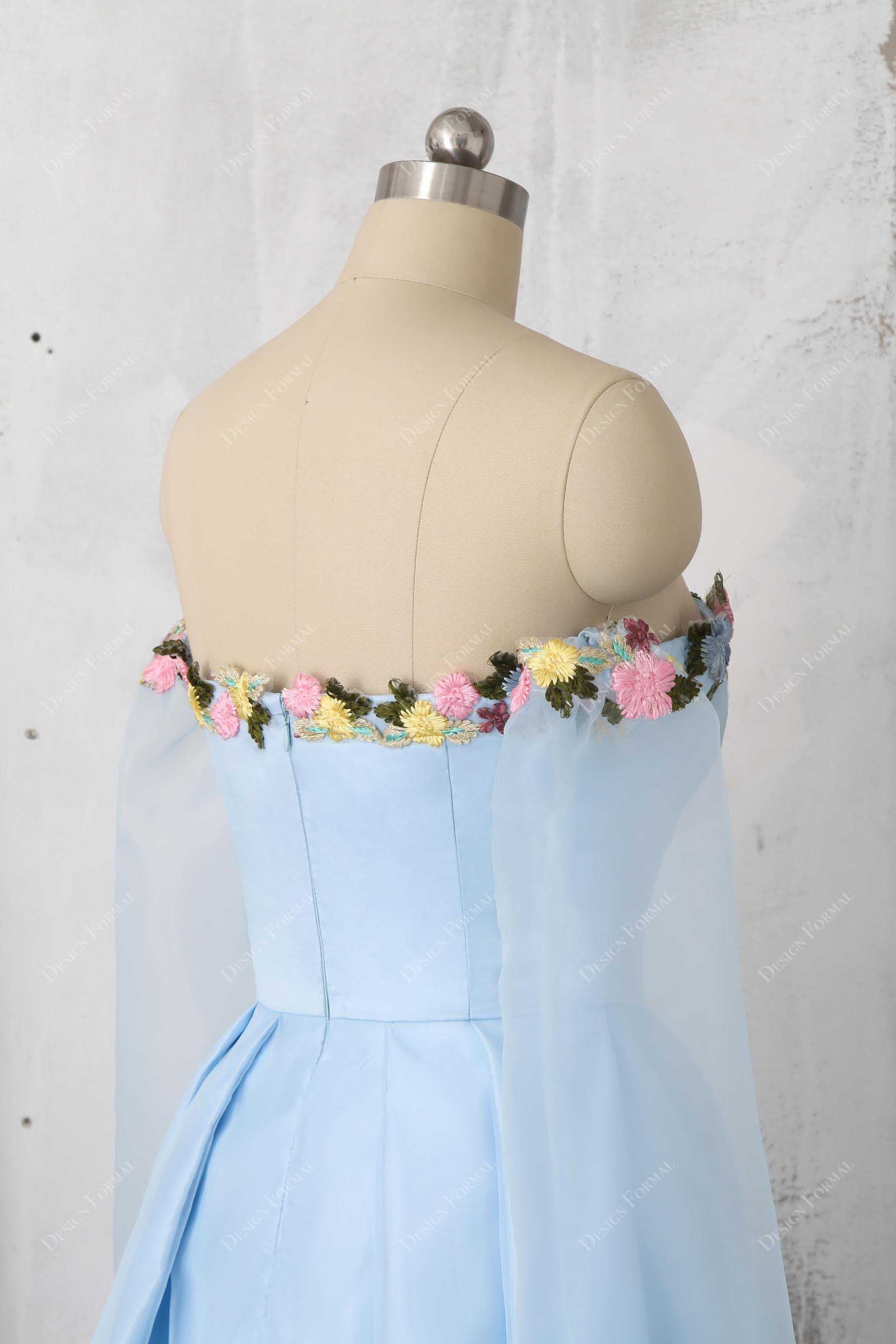 sky blue satin organza dress