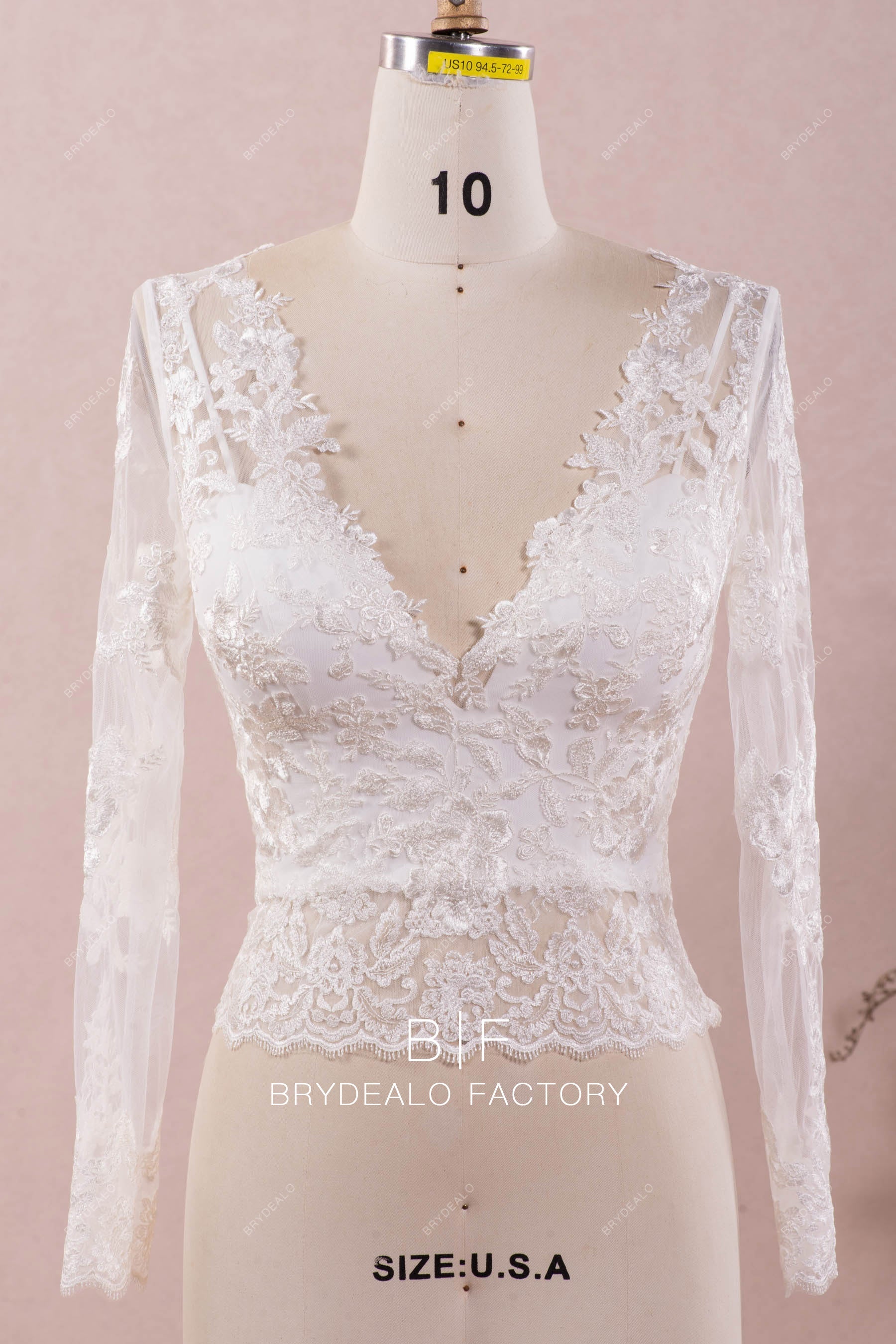 V-neck Lace Bridal Bolero Spaghetti Strap Crepe Wedding Separates V-neck Lace Bridal Bolero Spaghetti Strap Crepe Wedding Separates