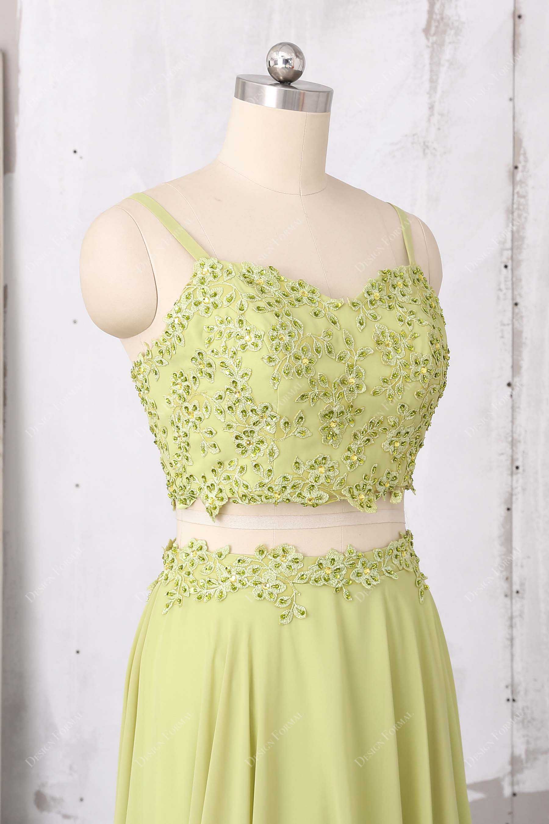 sleeveless beaded applique thin straps bodice