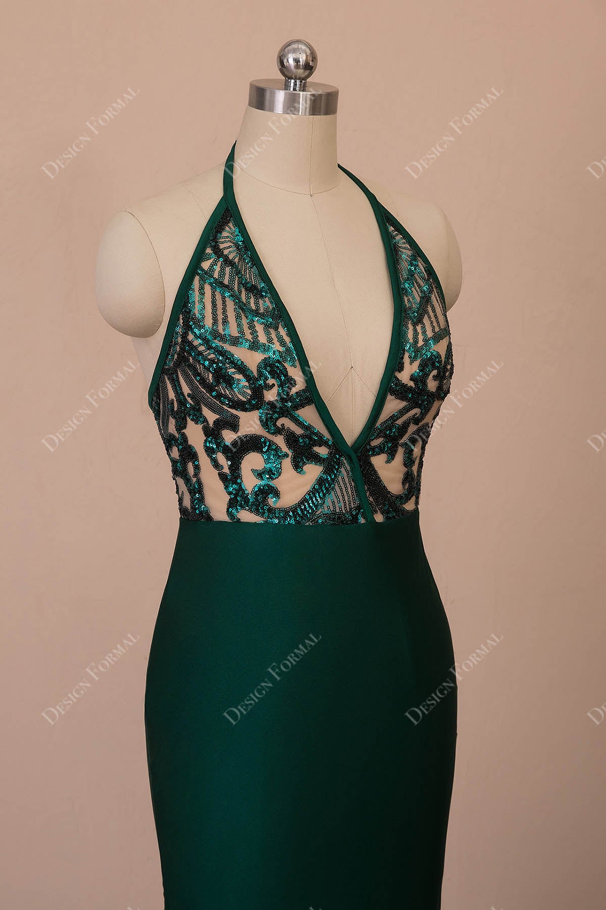 sleeveless halter neck prom dress