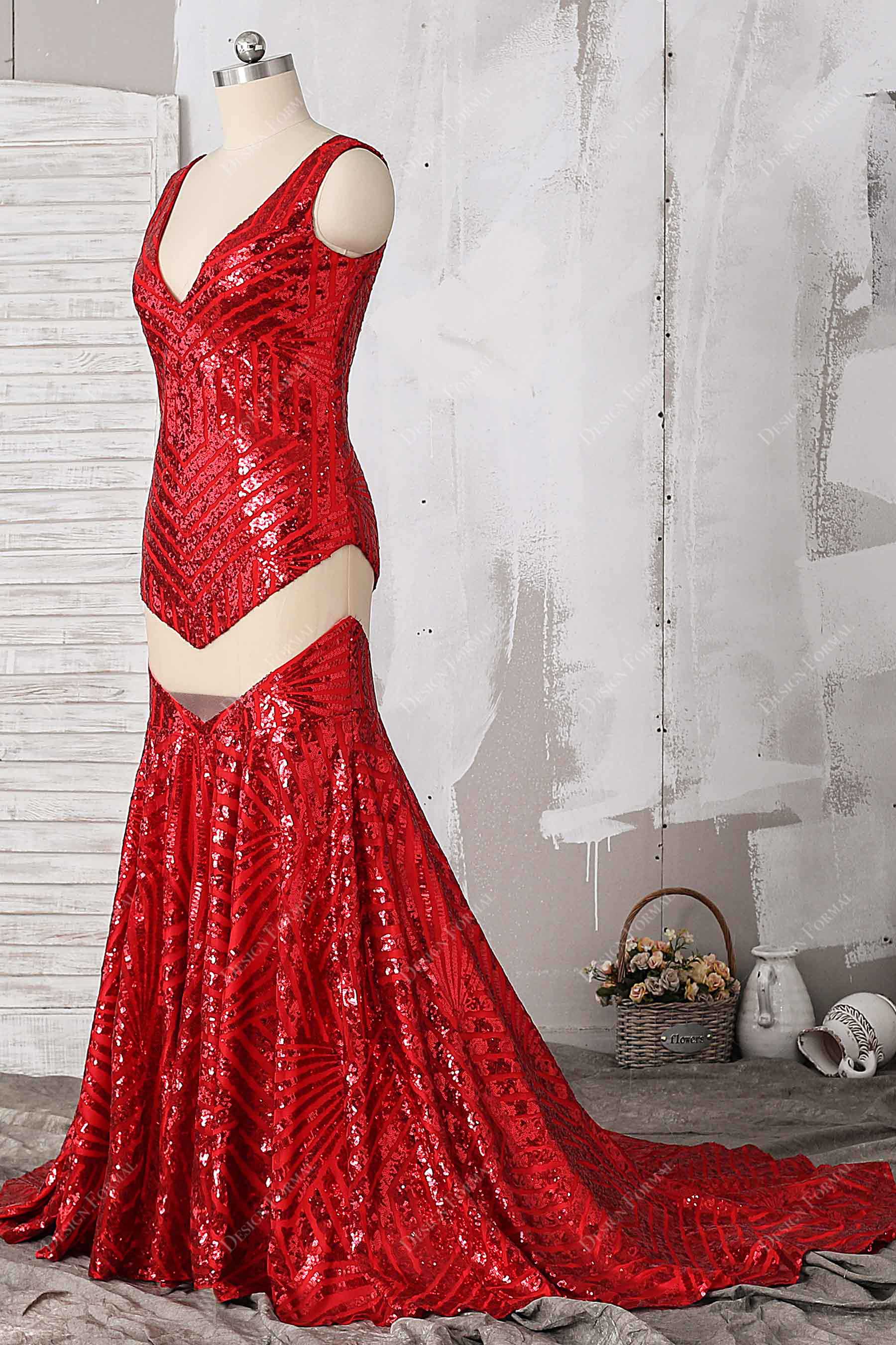 sleeveless mermaid red bombshell prom dress
