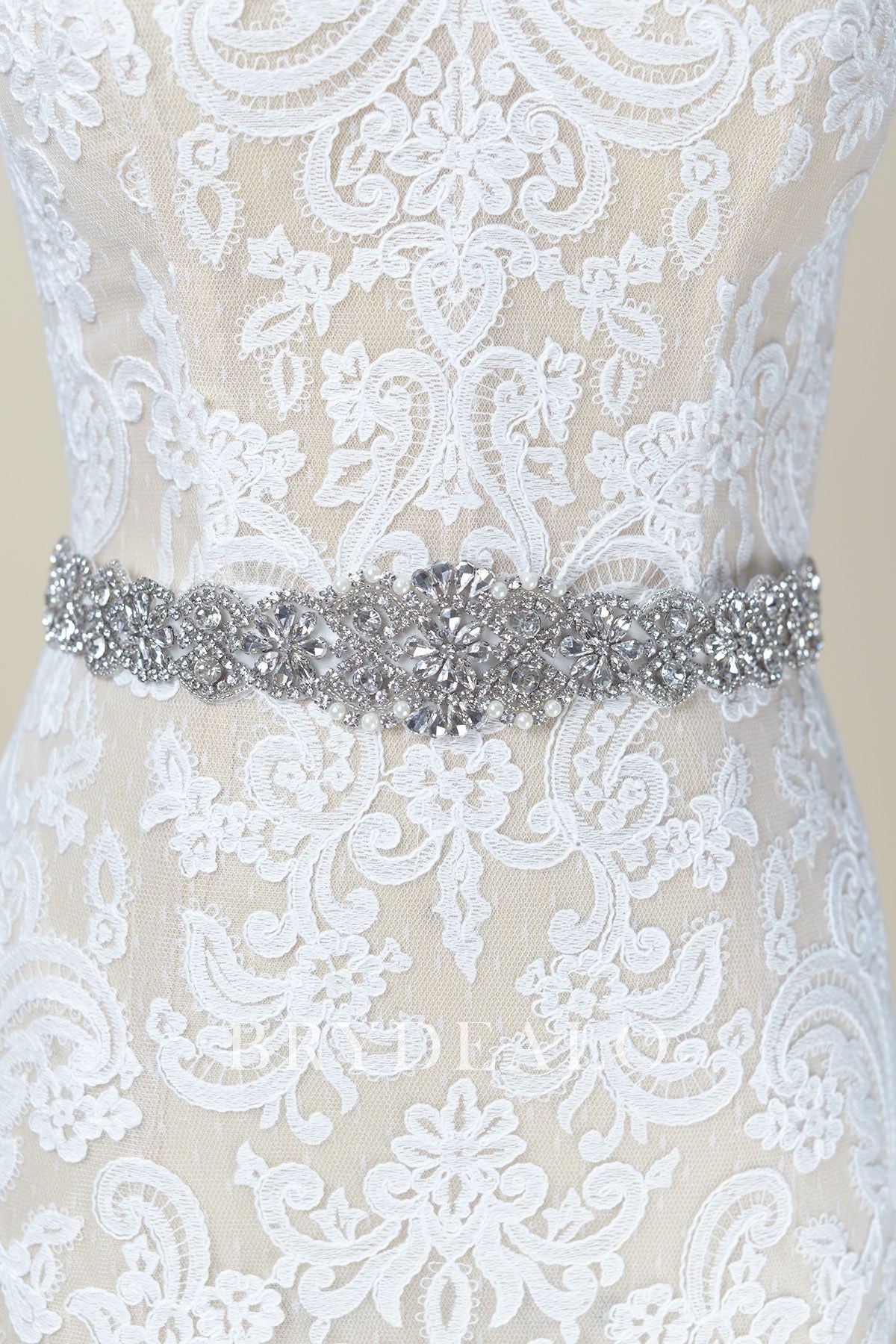 Sparkly Crystals Pearls Satin Bridal Ties Belt For Sale