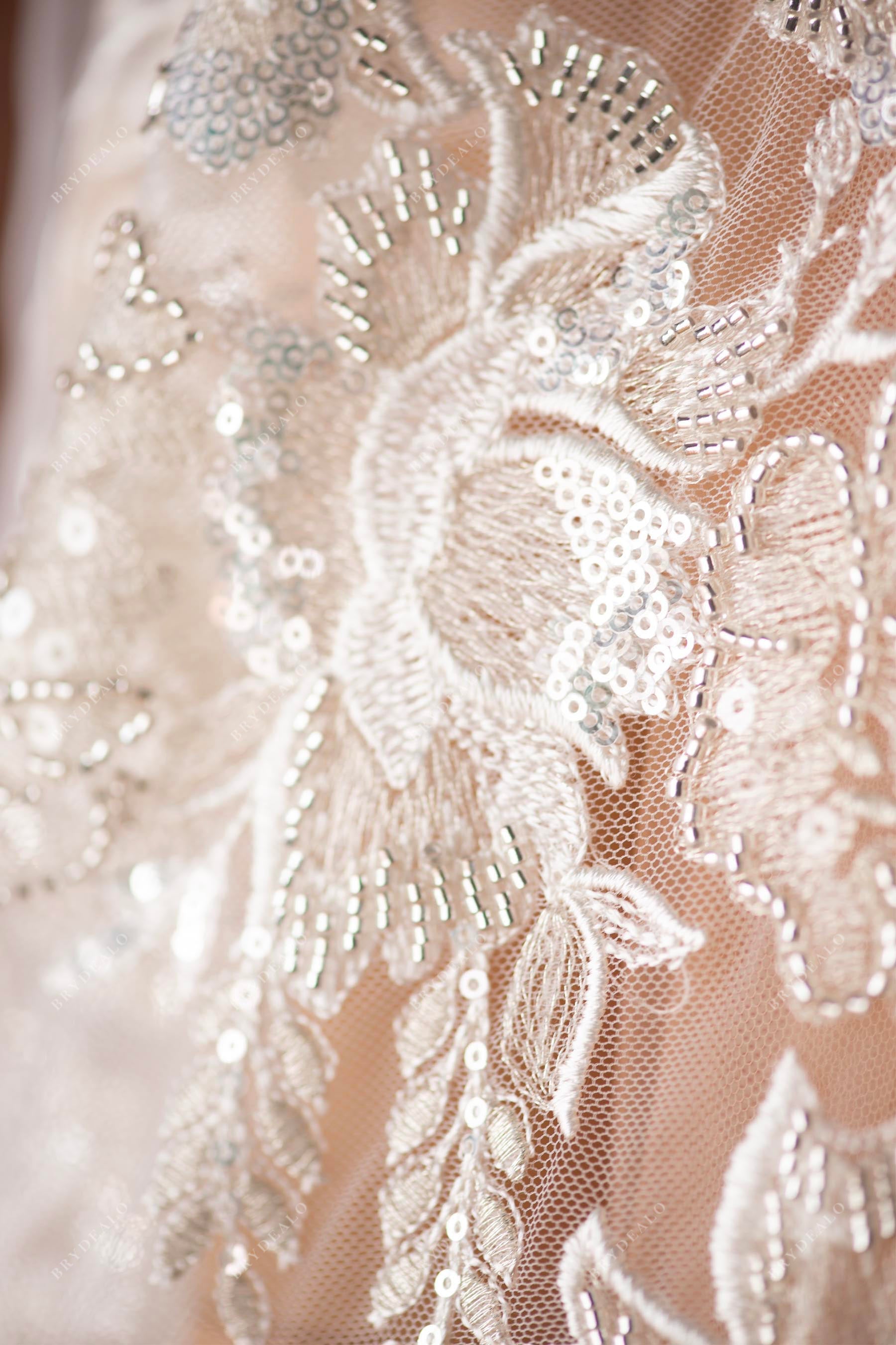 sparkly beaded embroidery lace fabric for sale