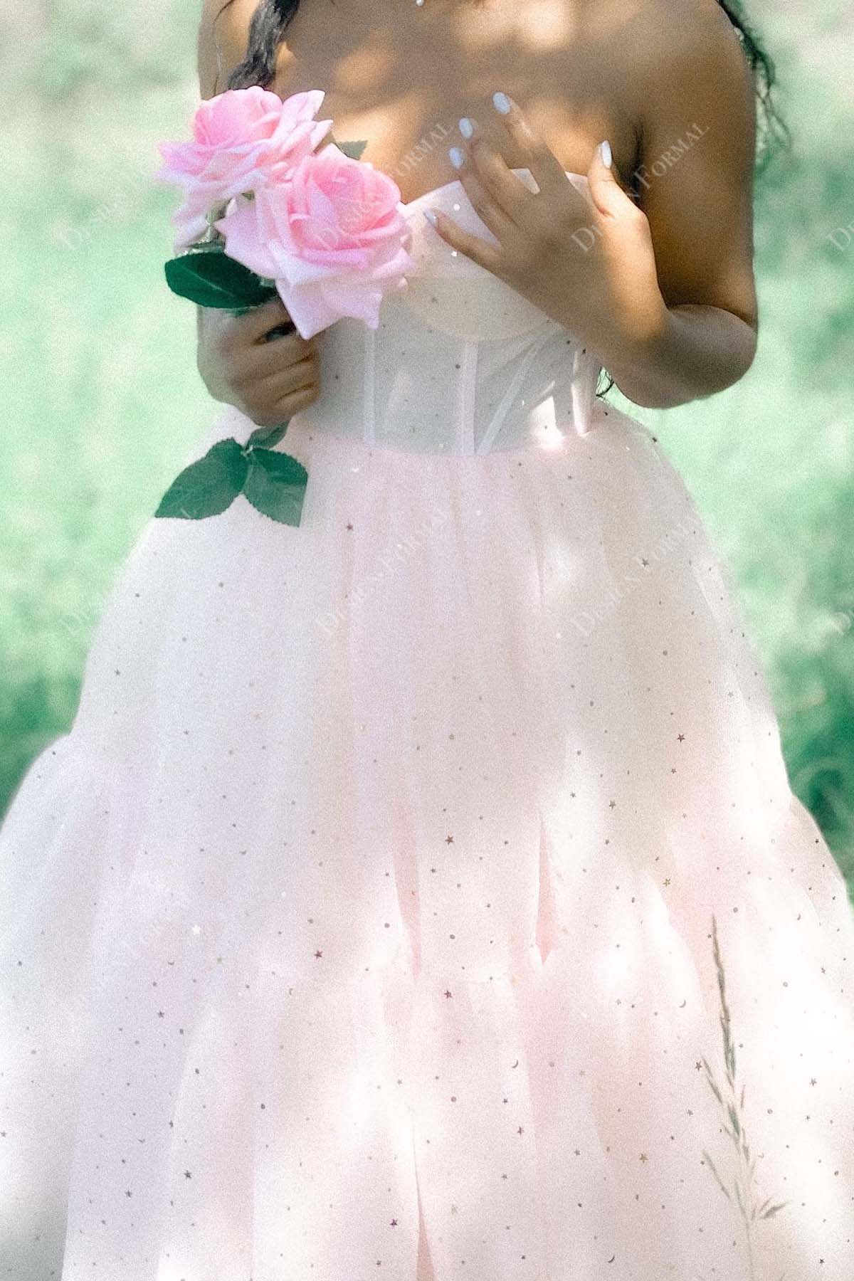 sparkly pink A-line cocktail dress