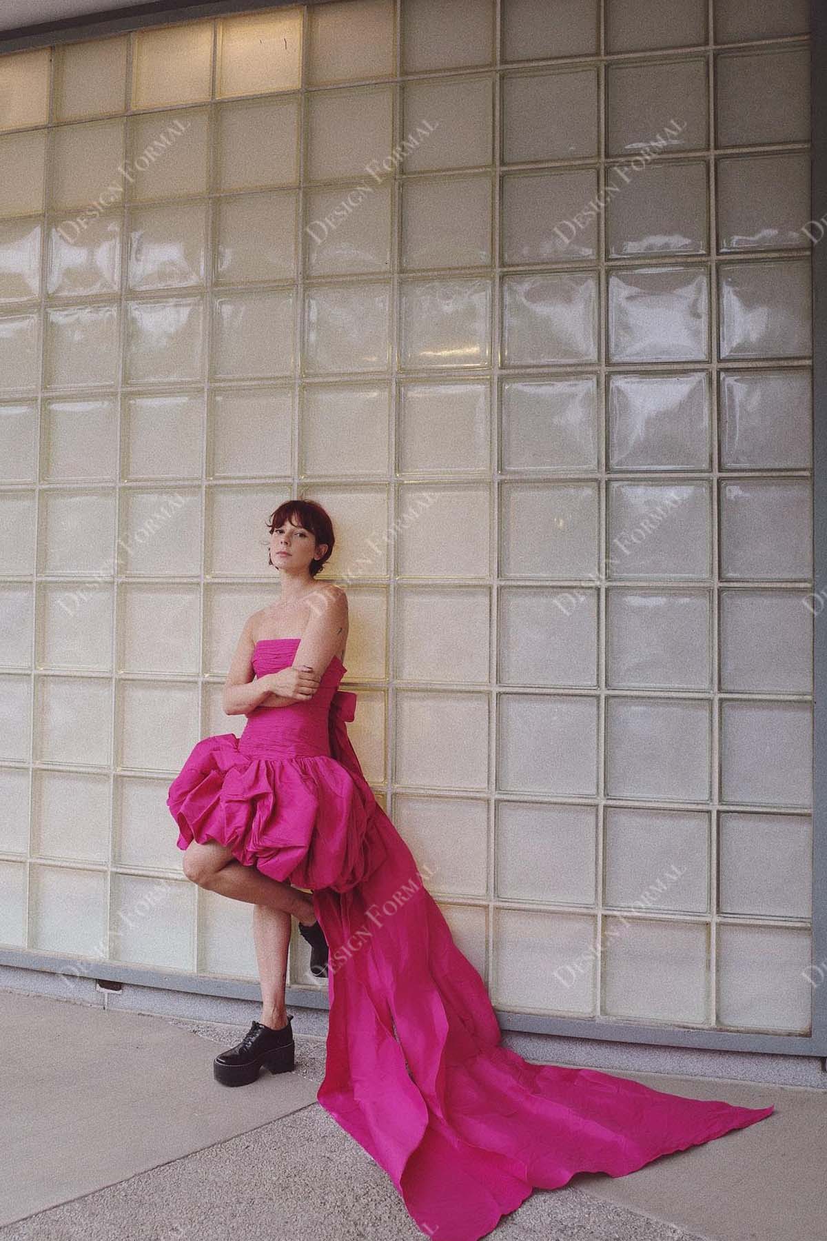 Magenta Strapless Pick-up Taffeta Designer Big Bow Cocktail Dress Magenta Strapless Pick-up Taffeta Designer Big Bow Cocktail Dress