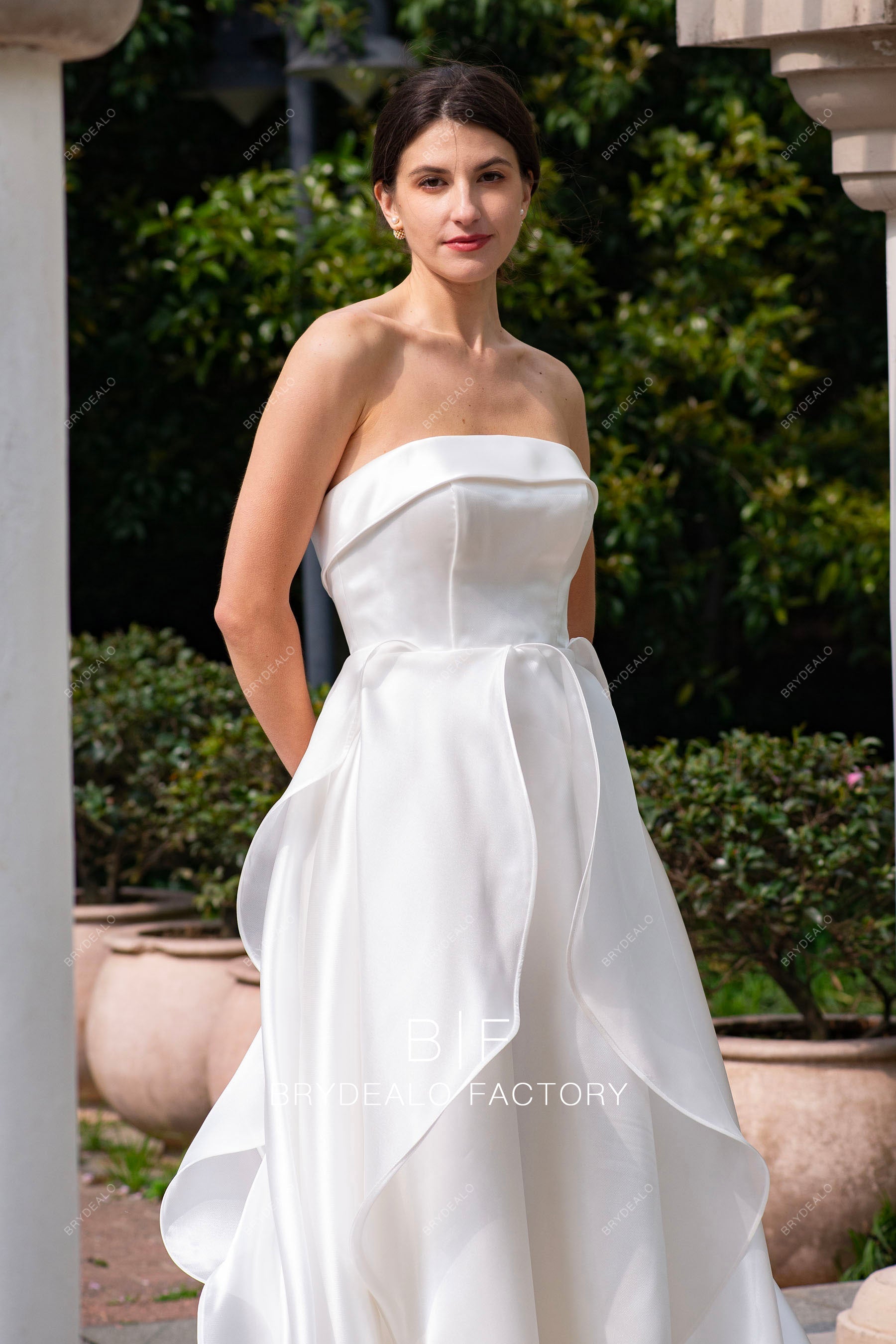 strapless straight across organza spring wedding dress