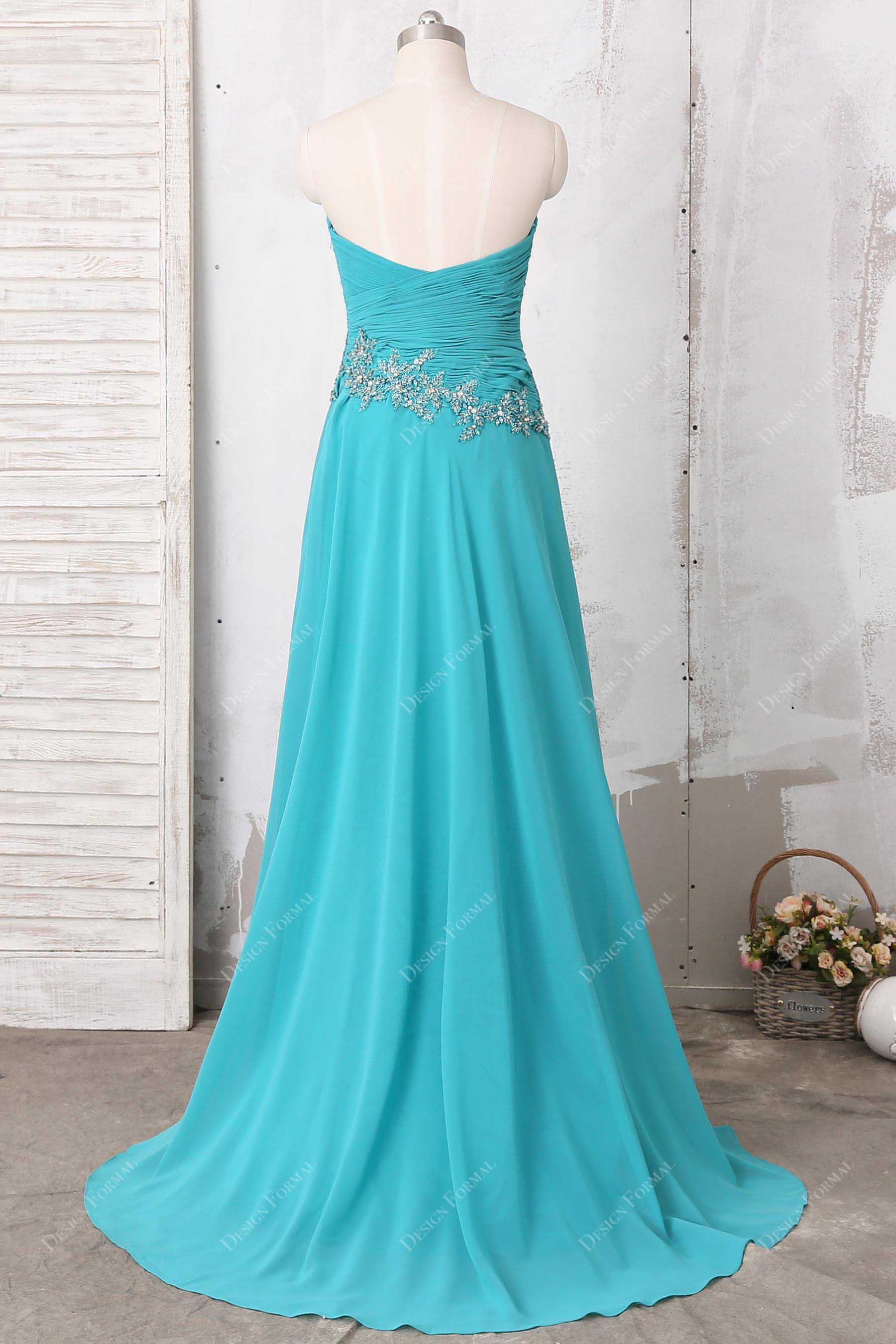 strapless aqua chiffon sequined bridesmaid dress