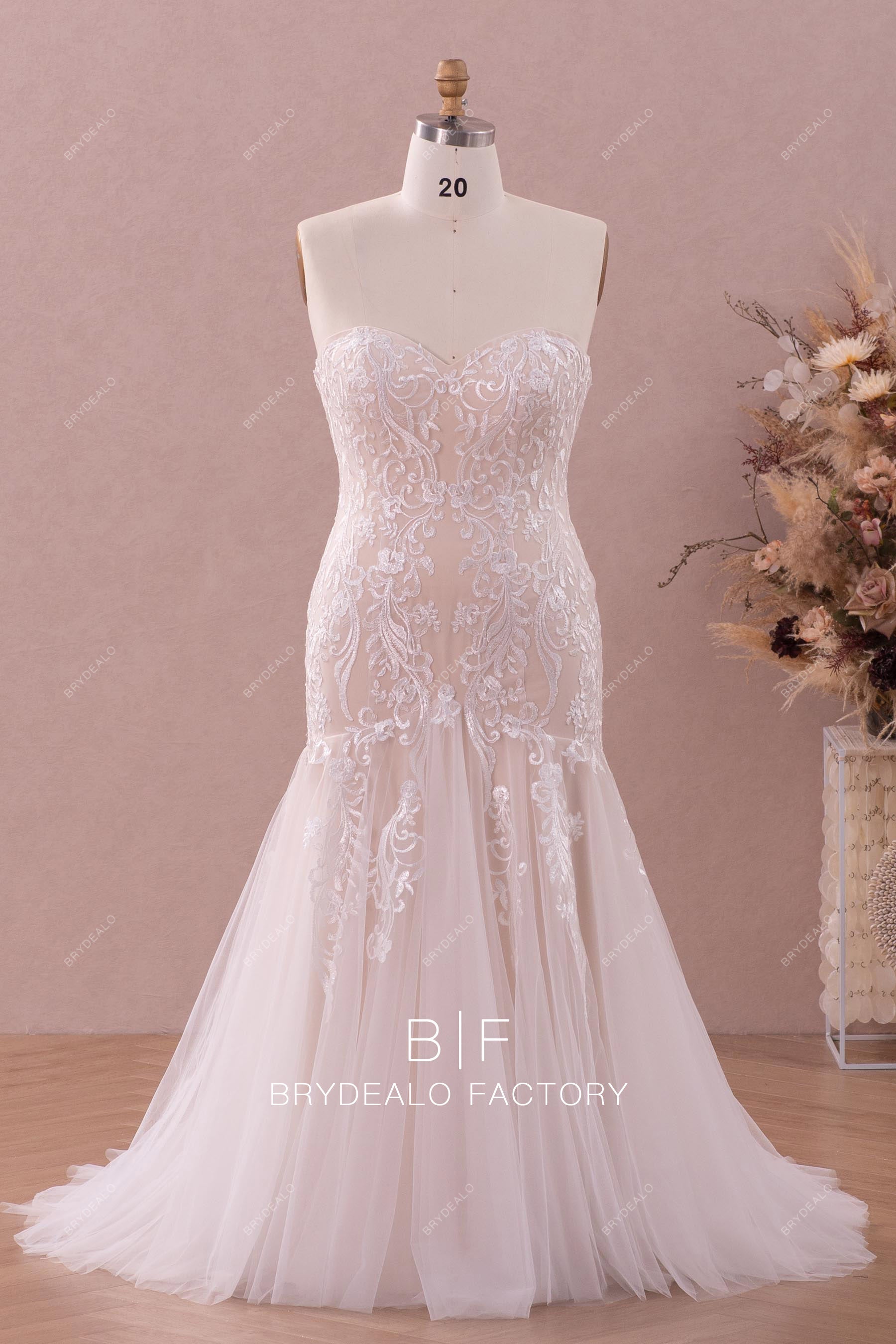 Plus Size Sweetheart Lace Mermaid Nude Pink Destination Wedding Dress, Nude Pink Plus Size Sweetheart Lace Mermaid Nude Pink Destination Wedding Dress, Nude Pink