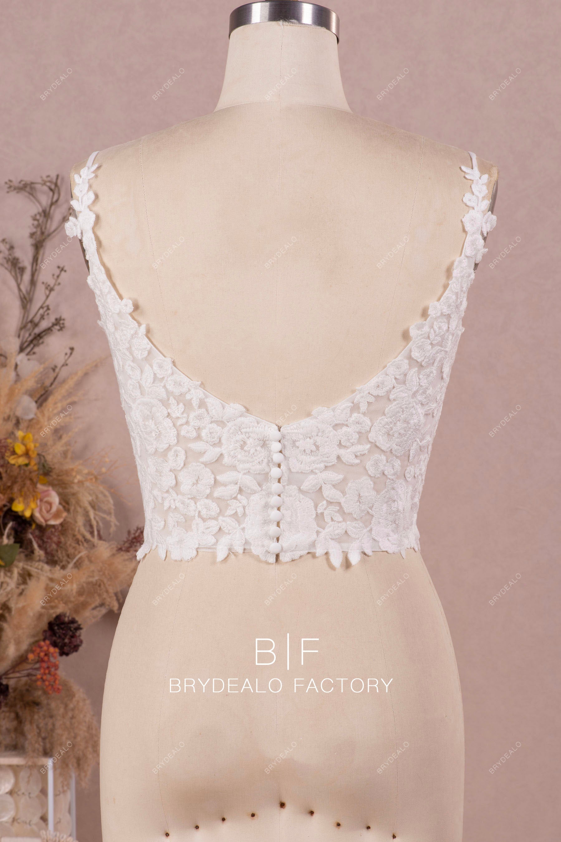 thin straps scoop back lace bridal top