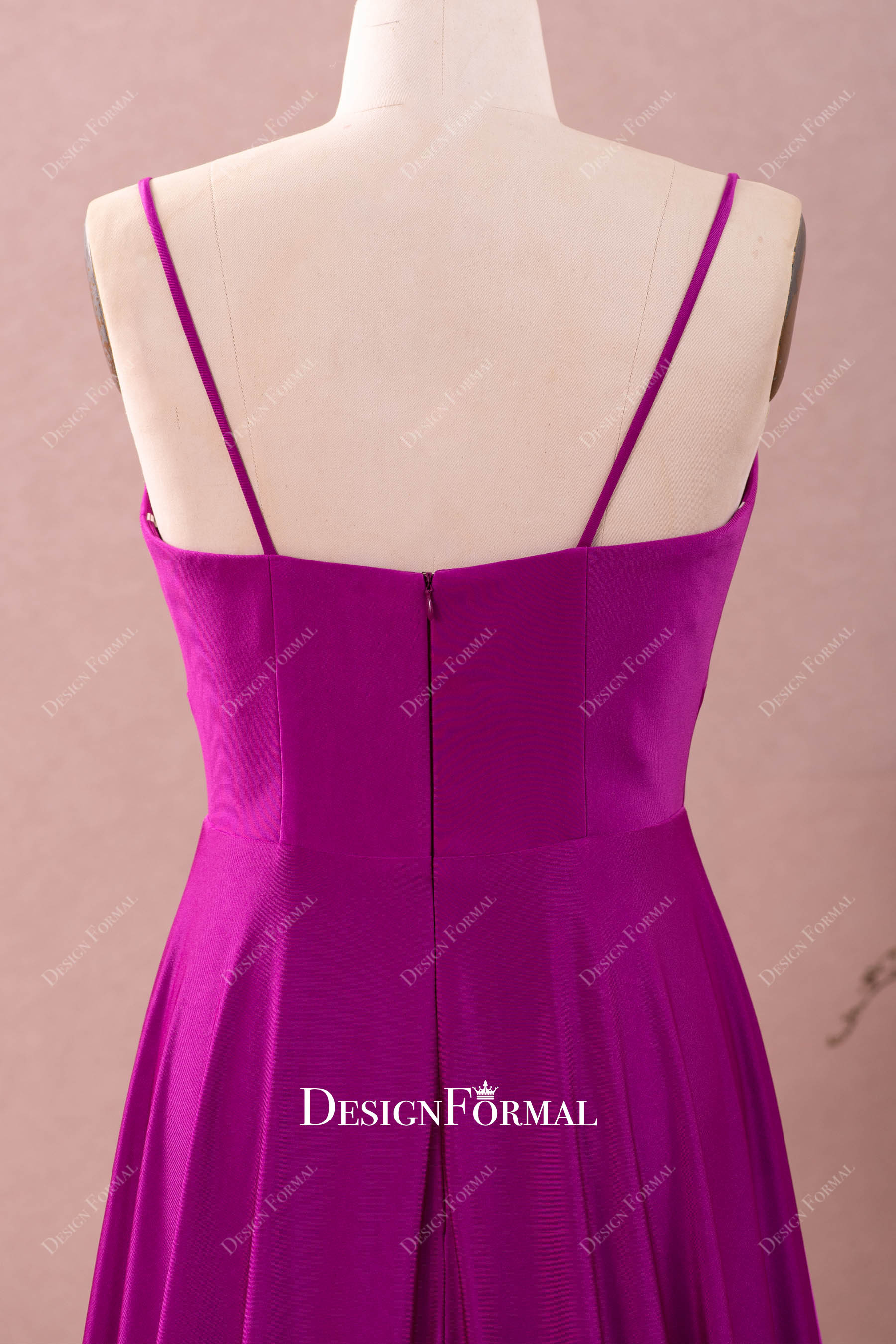 spaghetti straps open back jersey formal dress