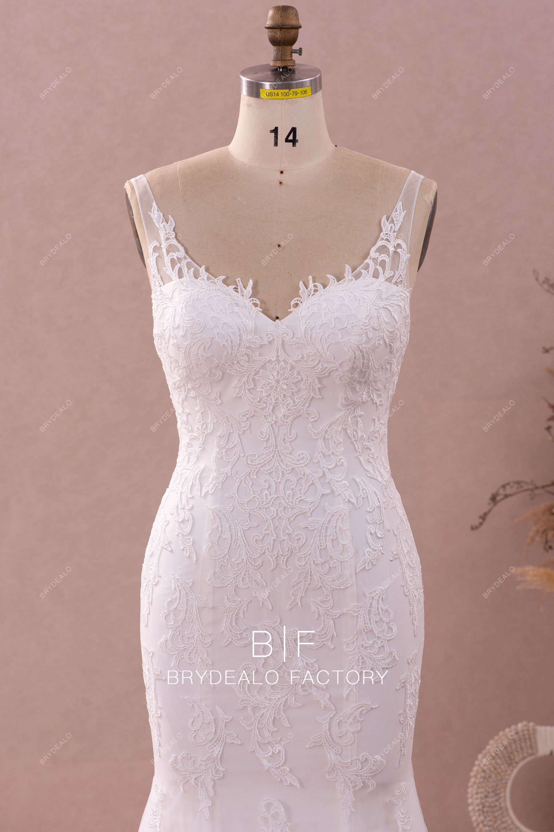 sheer straps lace sleeveless wedding dress