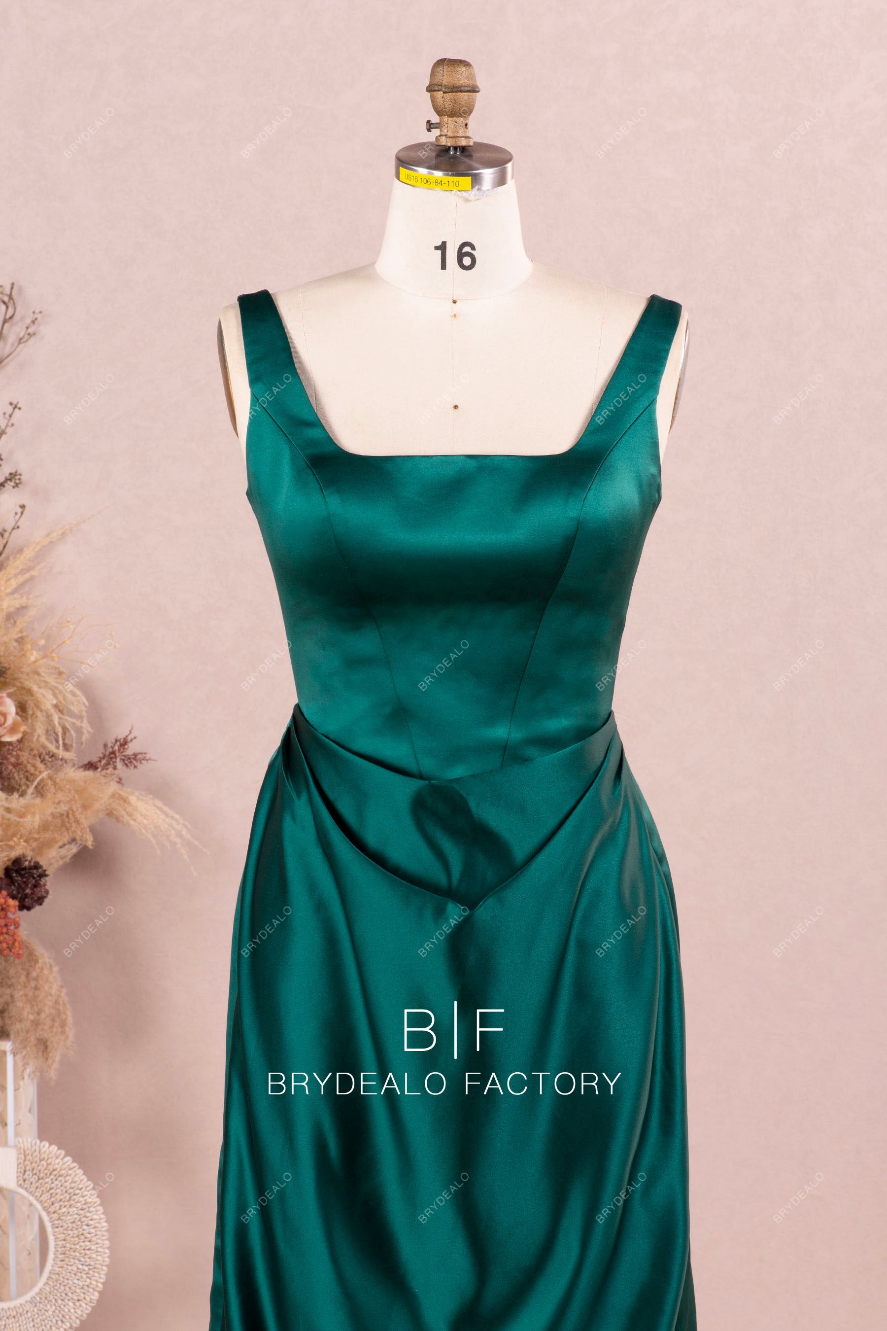 dark green sleeveless satin Non-traditional Bridal Dress