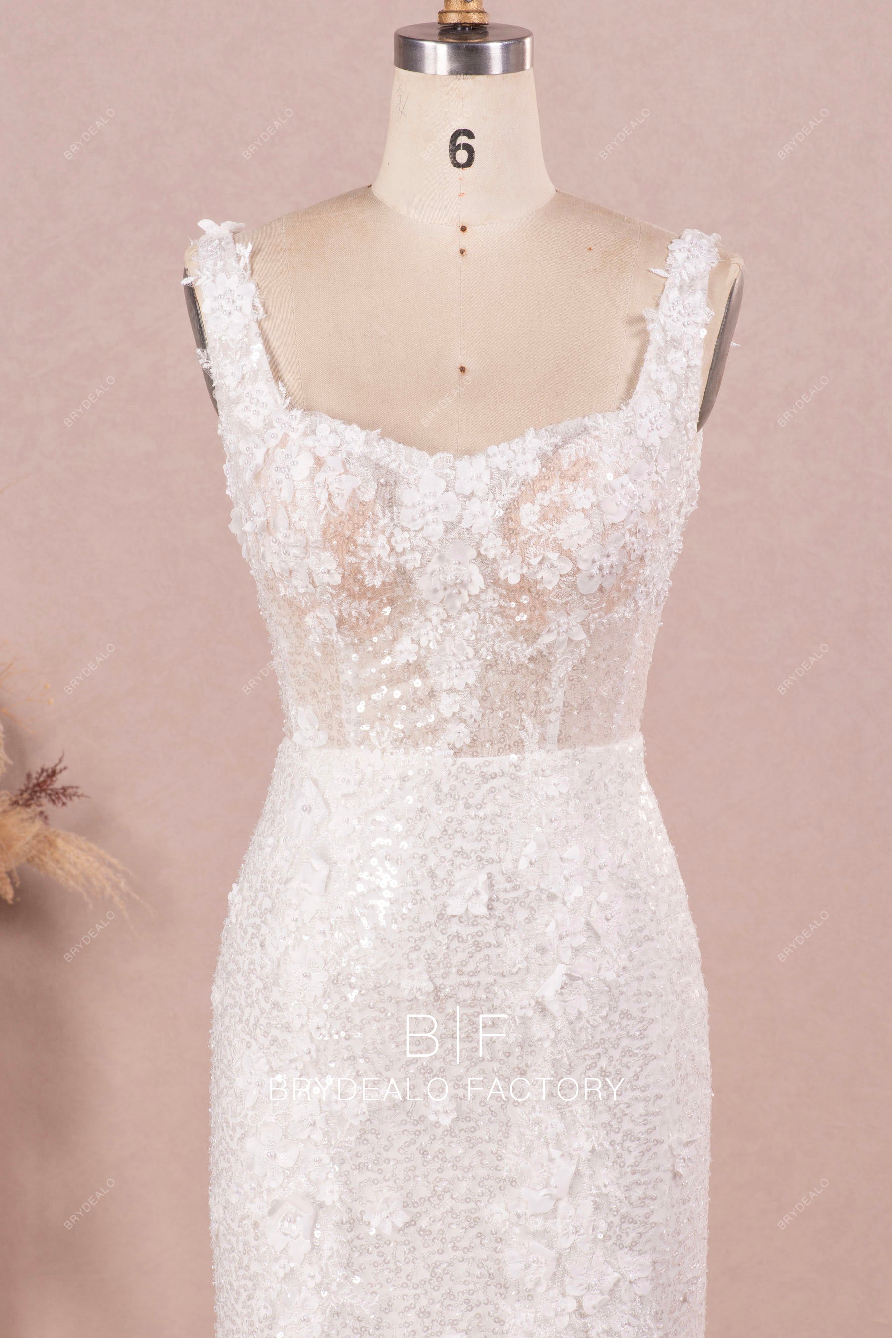 shoulder straps semi sweetheart neck custom wedding gown