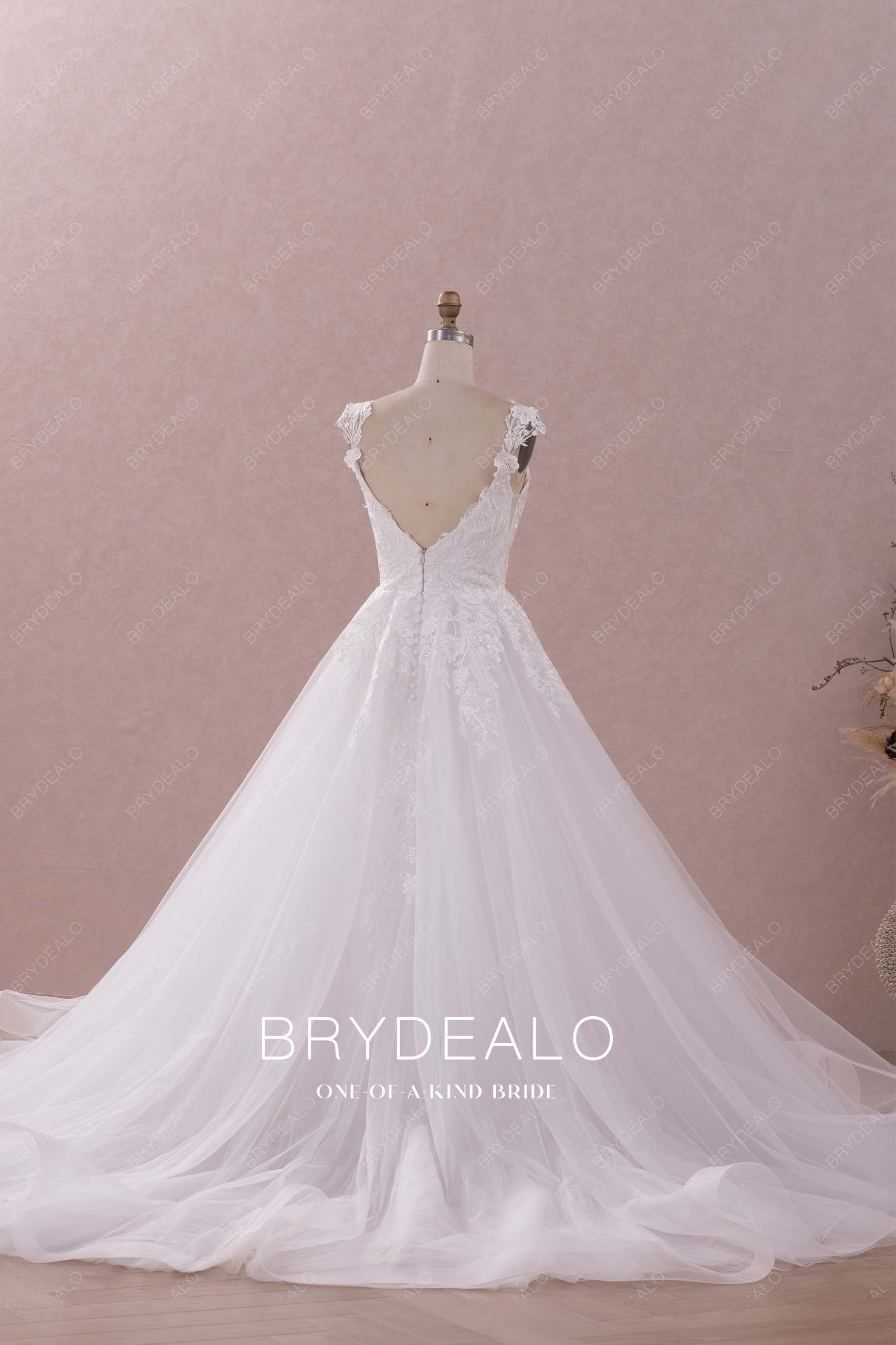 straps v-back lace ball gown garden wedding dress