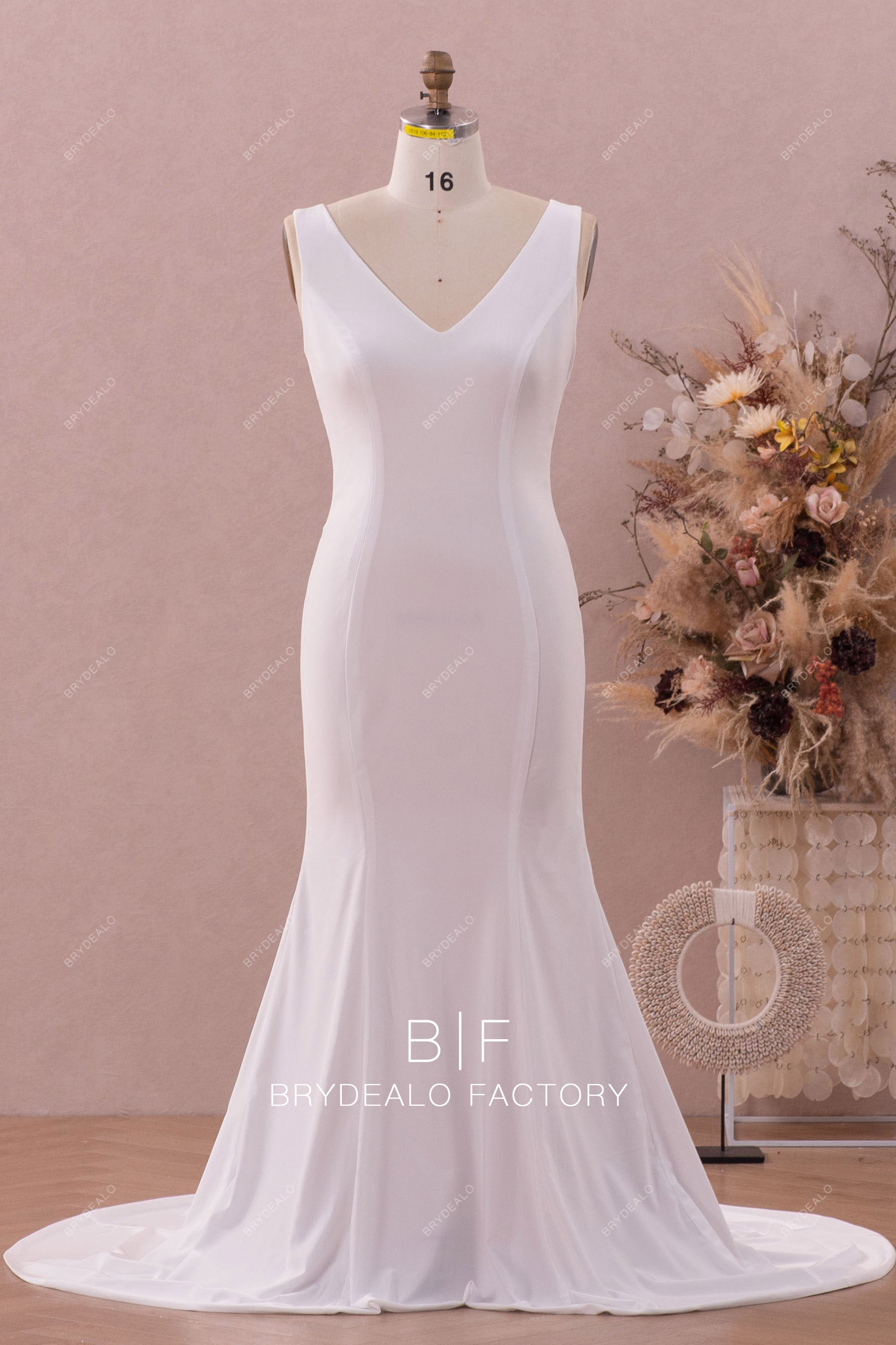 Simple Jersey Sleeveless Mermaid Plus Size Stretchy Bridal Dress