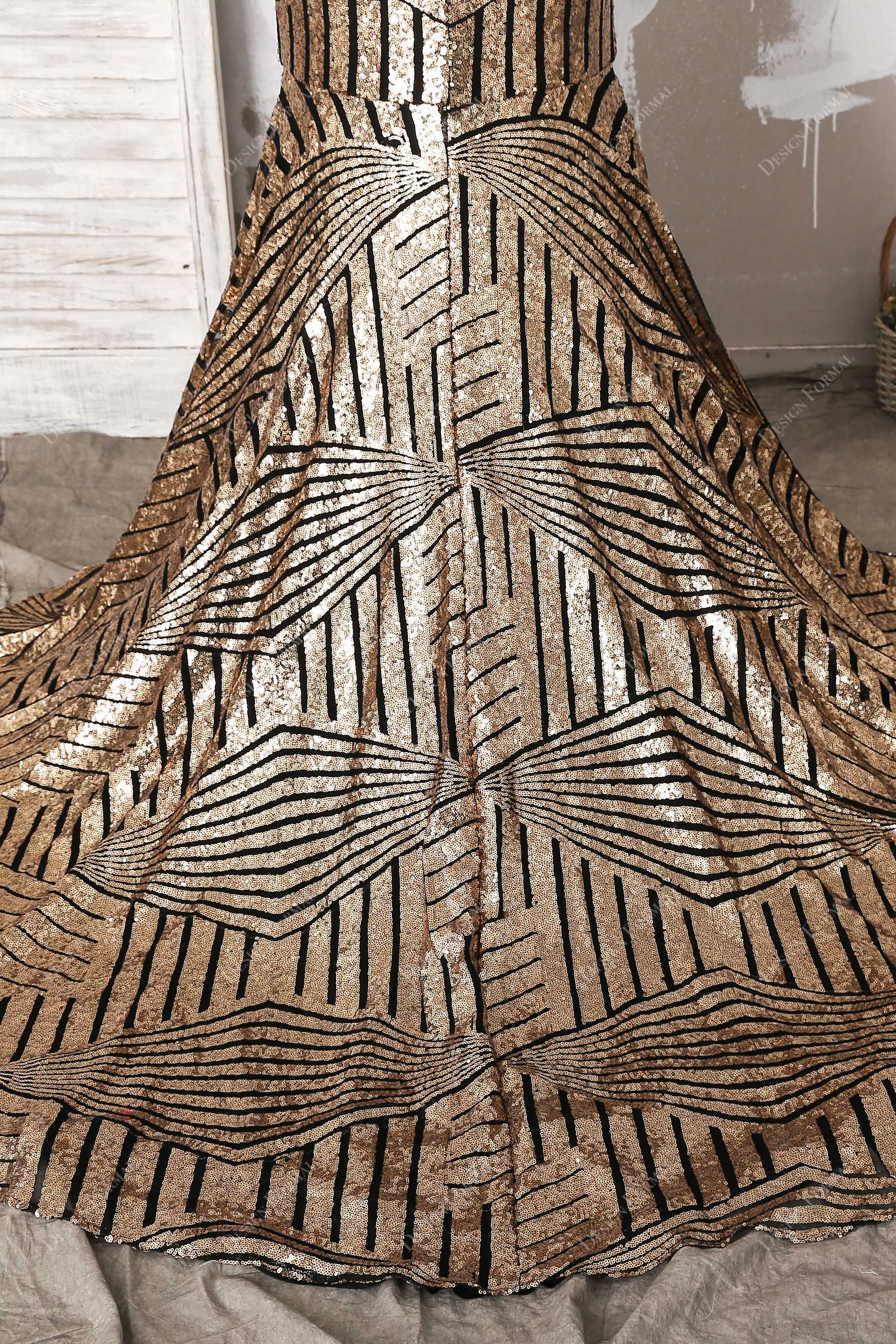 stripe sequin long train dress