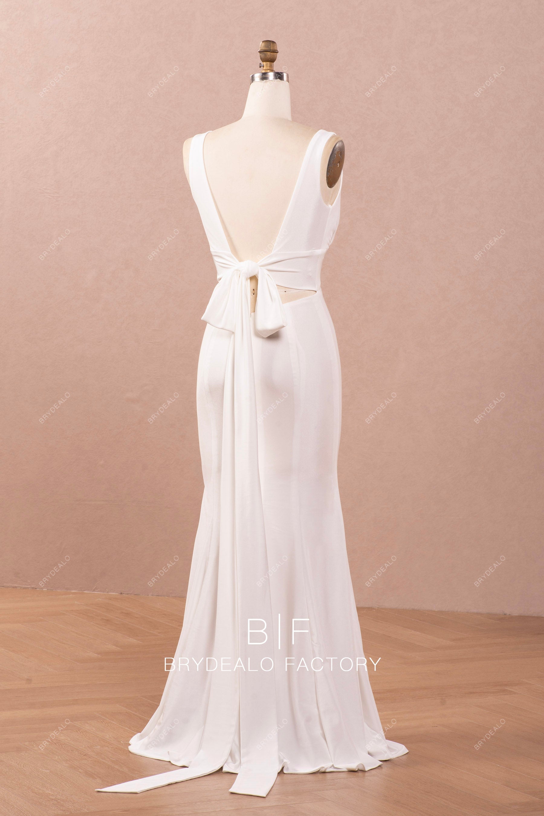 floor length stretchy open back informal wedding dress