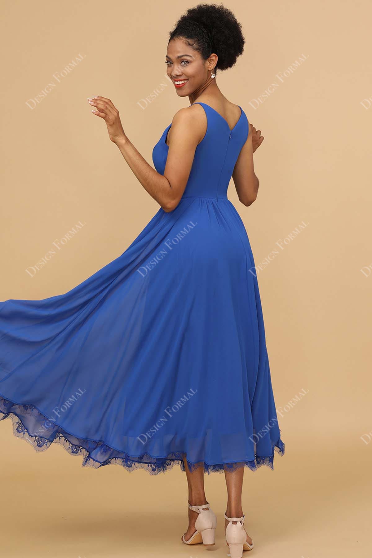 tea length A-line chiffon bridesmaid dress