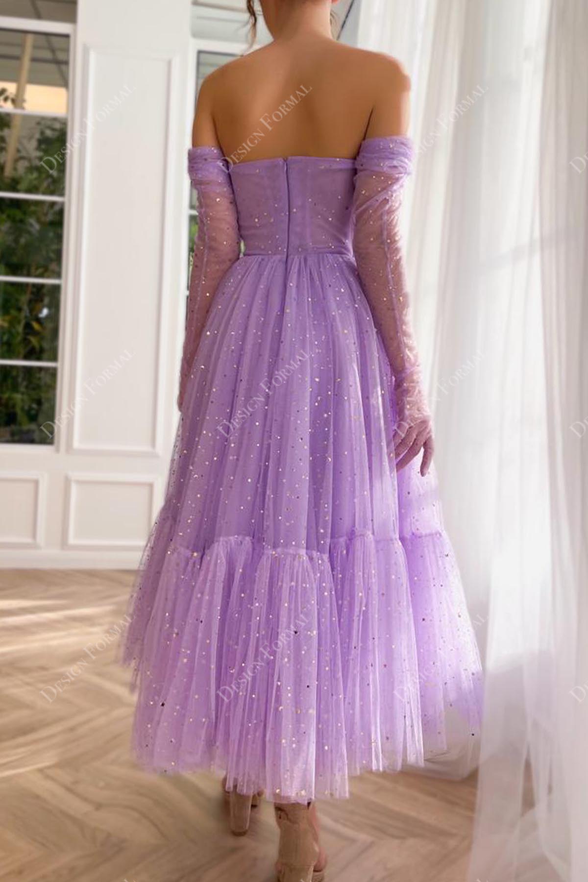 tea length lilac A-line prom gown
