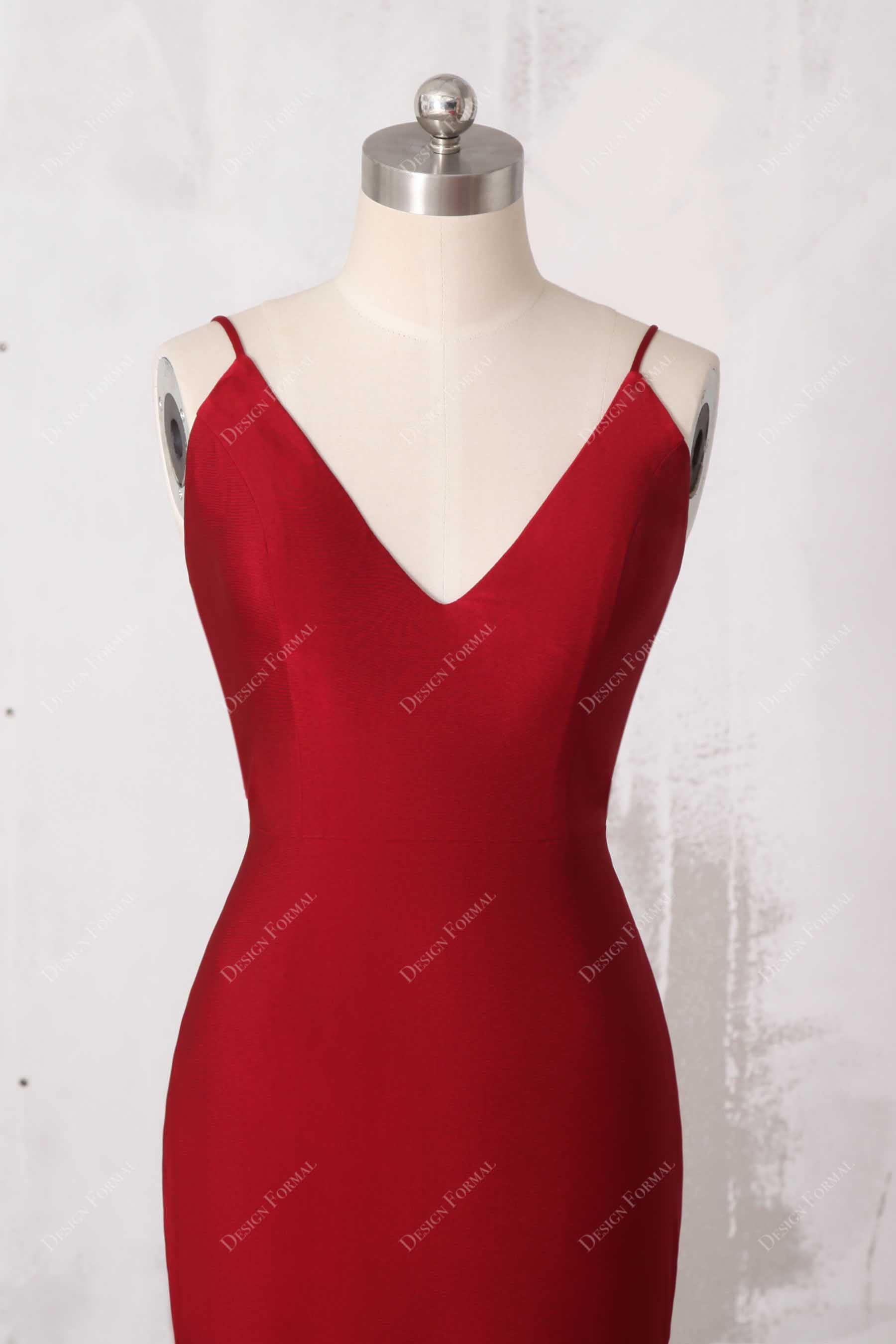 thin straps V-neck jersey red gown