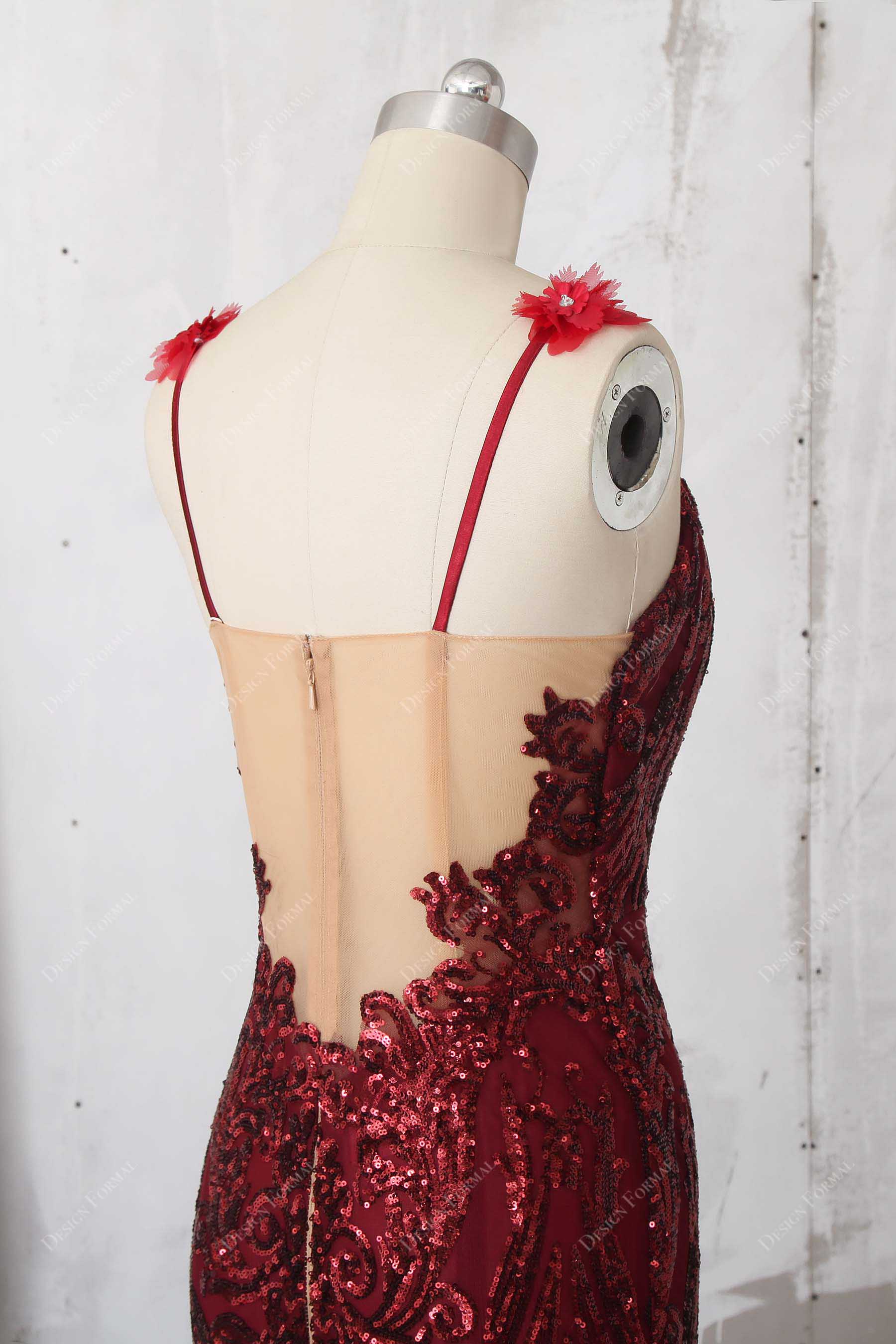 thin straps illusion back prom gown