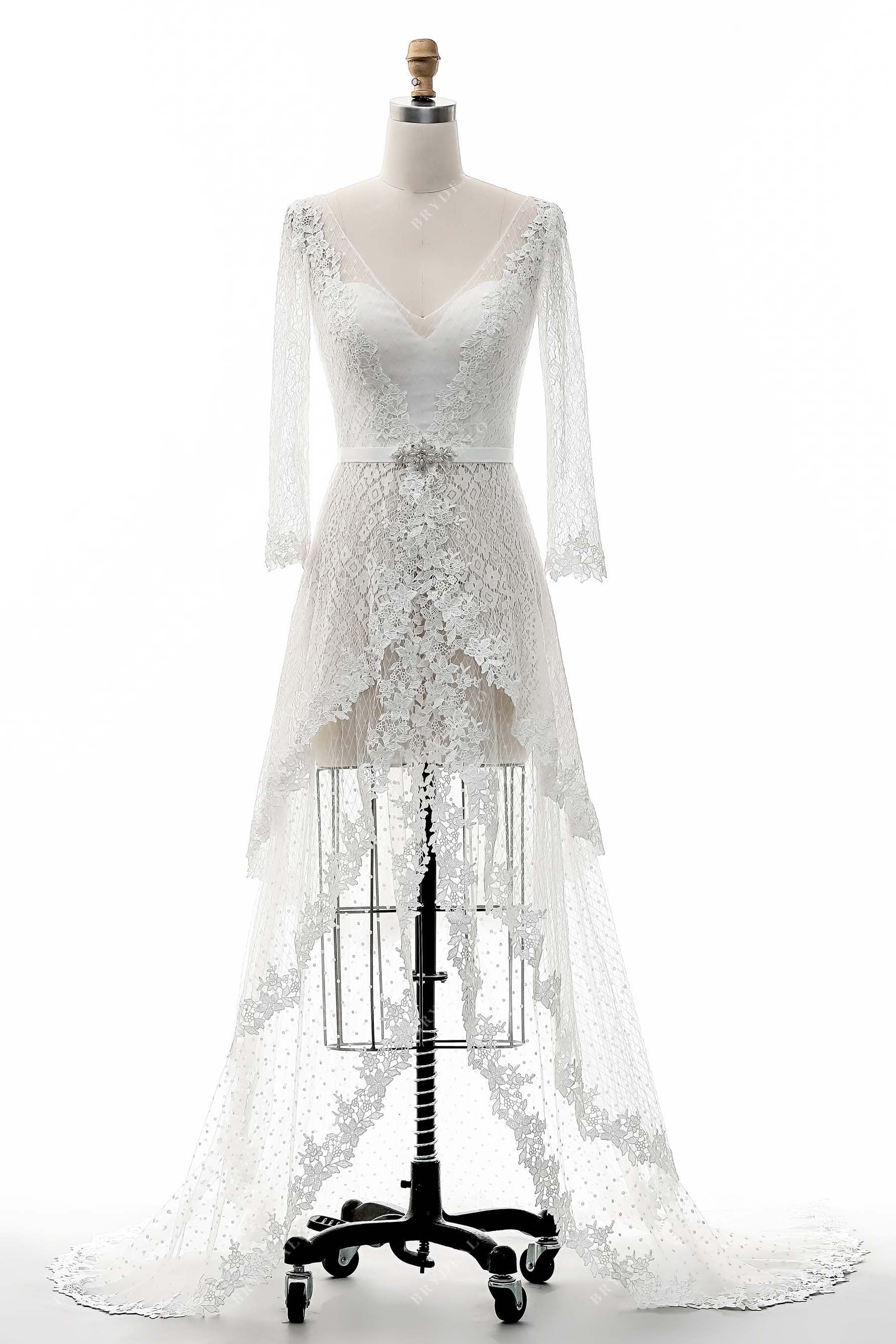 Illusion V-neck Lace Casual High-Low Bridal Shower Dress Illusion V-neck Lace Casual High-Low Bridal Shower Dress