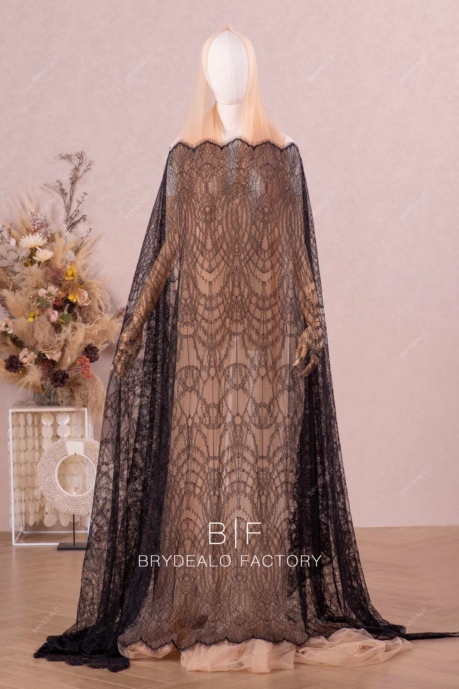 Double Eyelash Edging Black Chantilly Lace