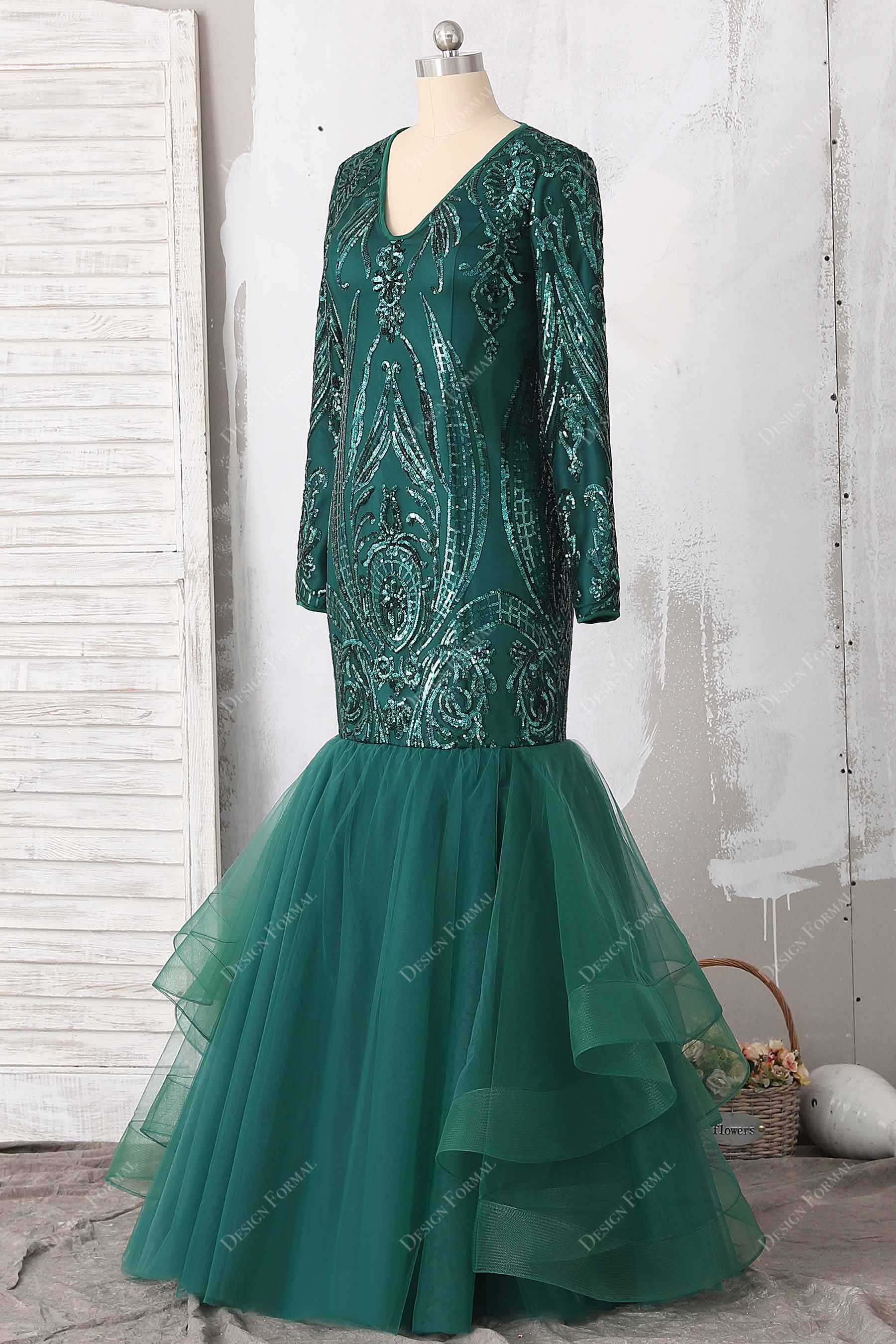 trumpet unique pattern sequin prom dress