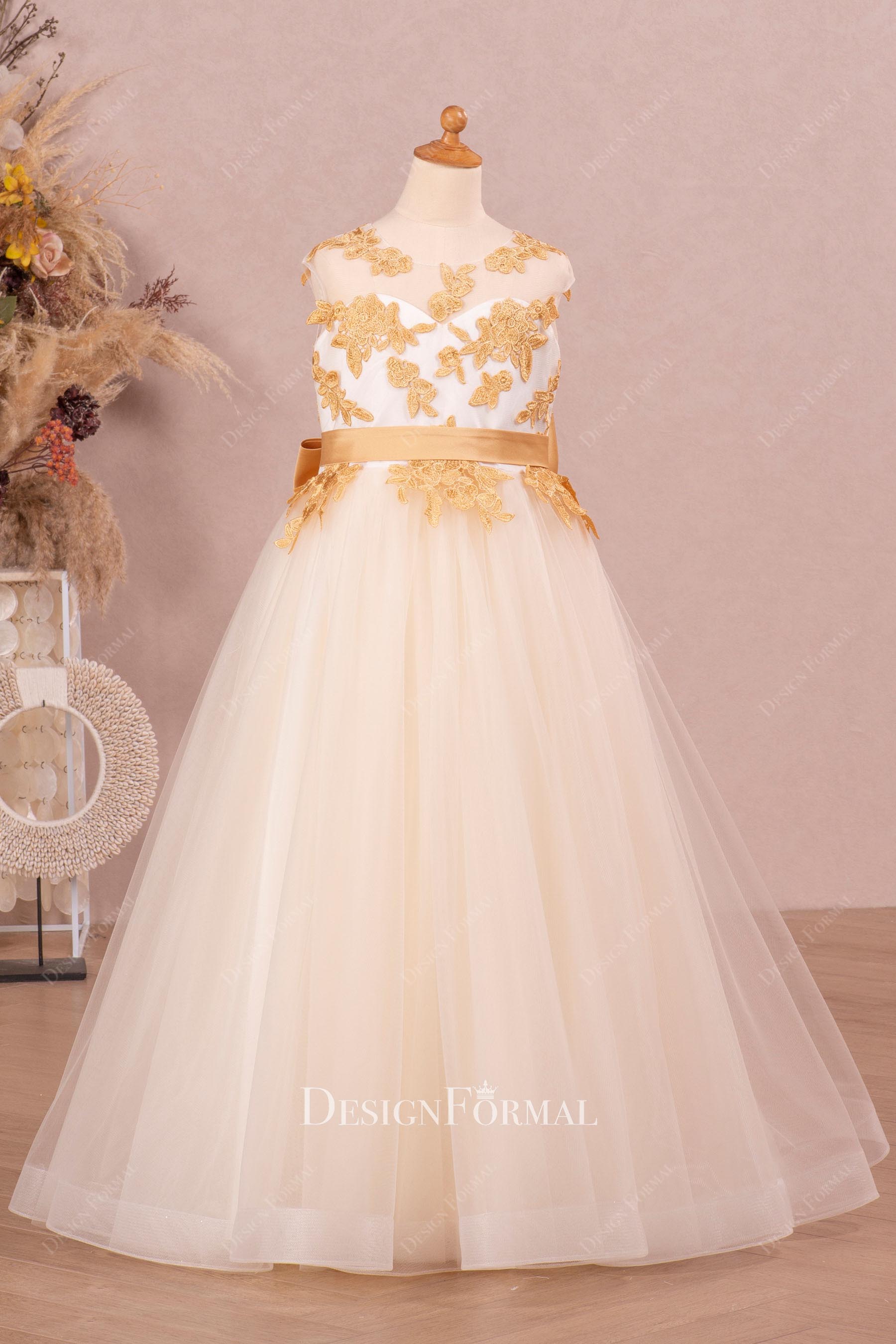 Cute Lace Two-Tone Floor Length Flower Girl Dress For Less