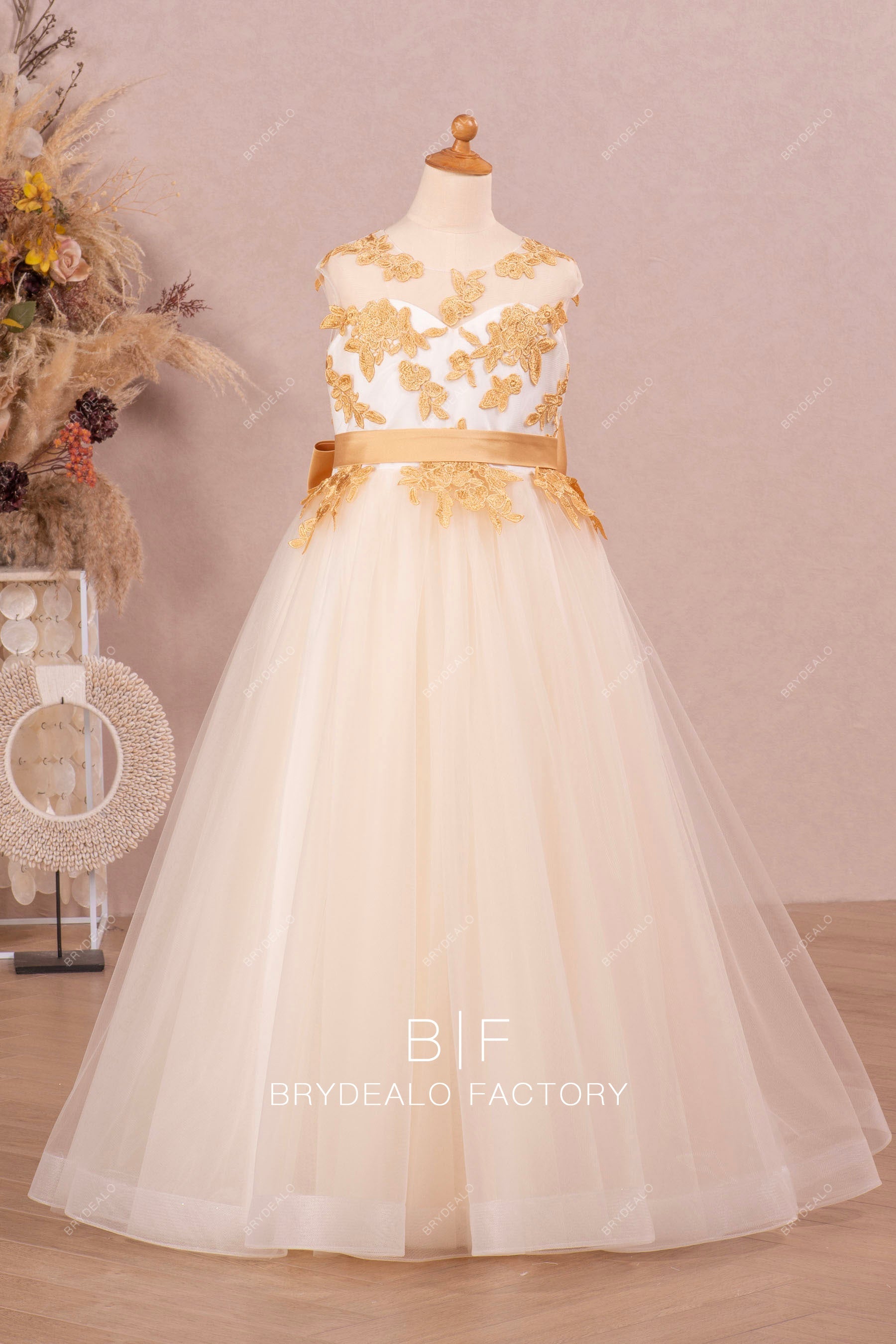 Cute Lace Two-Tone Floor Length Ball Gown Flower Girl Dress For Less