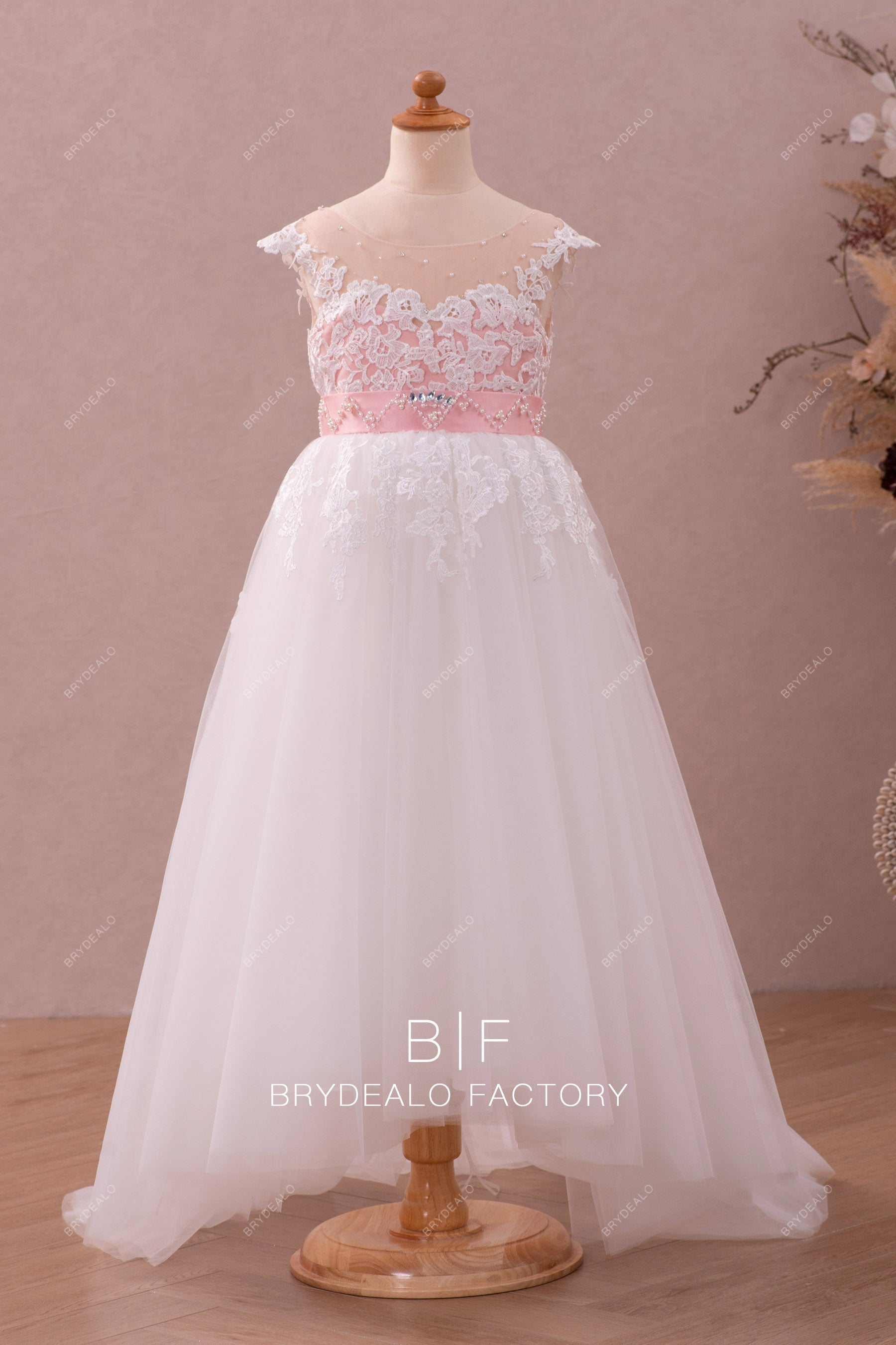 Two-tone Lace Beaded High-low Tulle Flower Girl Dress Online Two-tone Lace Beaded High-low Tulle Flower Girl Dress Online