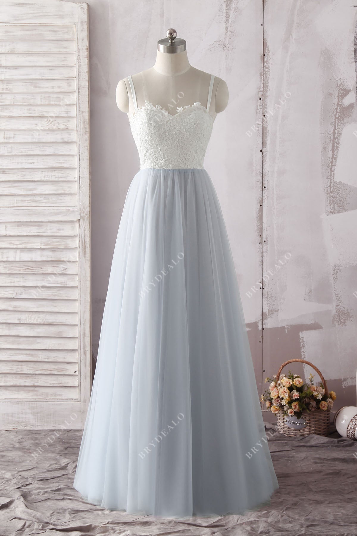 Two Tone Lace Tulle Sweetheart Floor Length Casual Bridal Gown, Light Ivory Two Tone Lace Tulle Sweetheart Floor Length Casual Bridal Gown, Light Ivory
