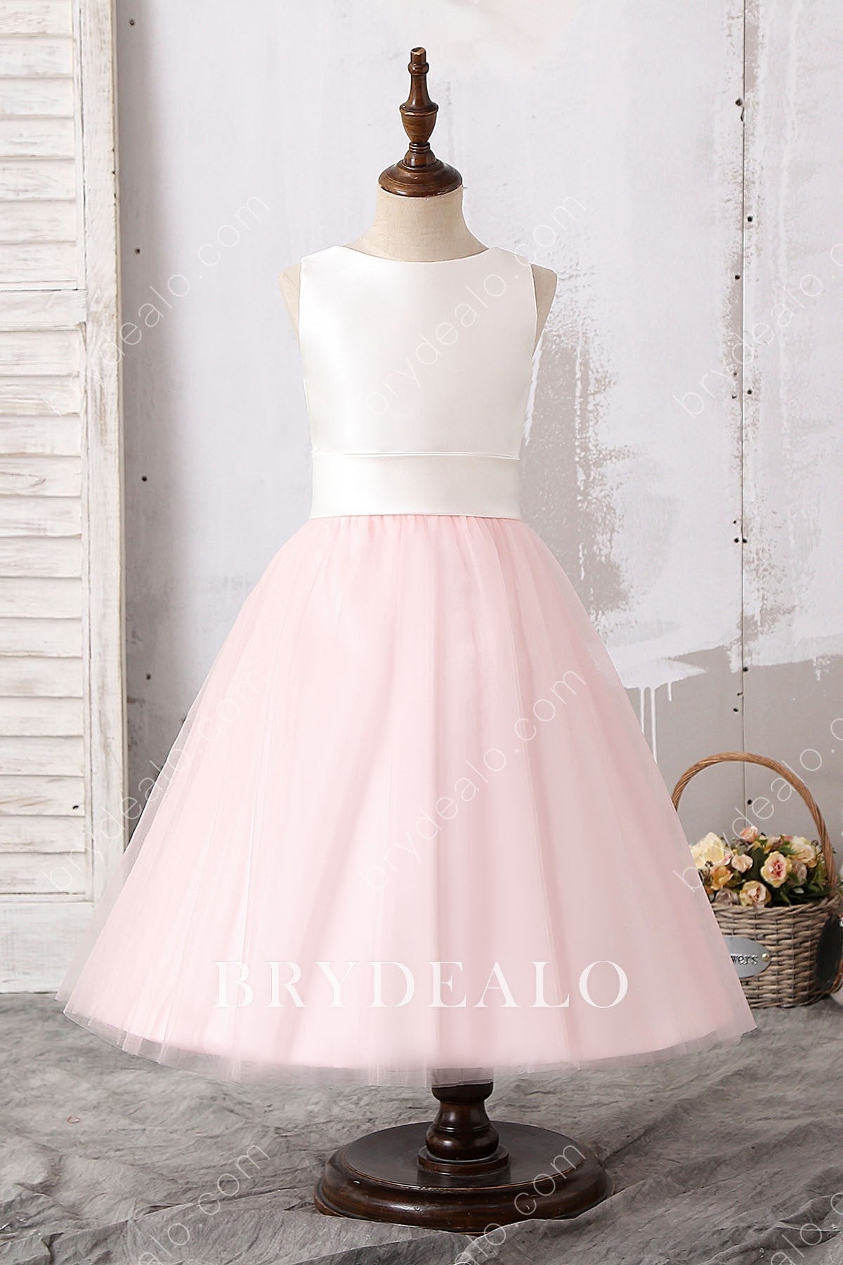 Two-tone Satin Tulle Tea Length Flower Girl Dress Online