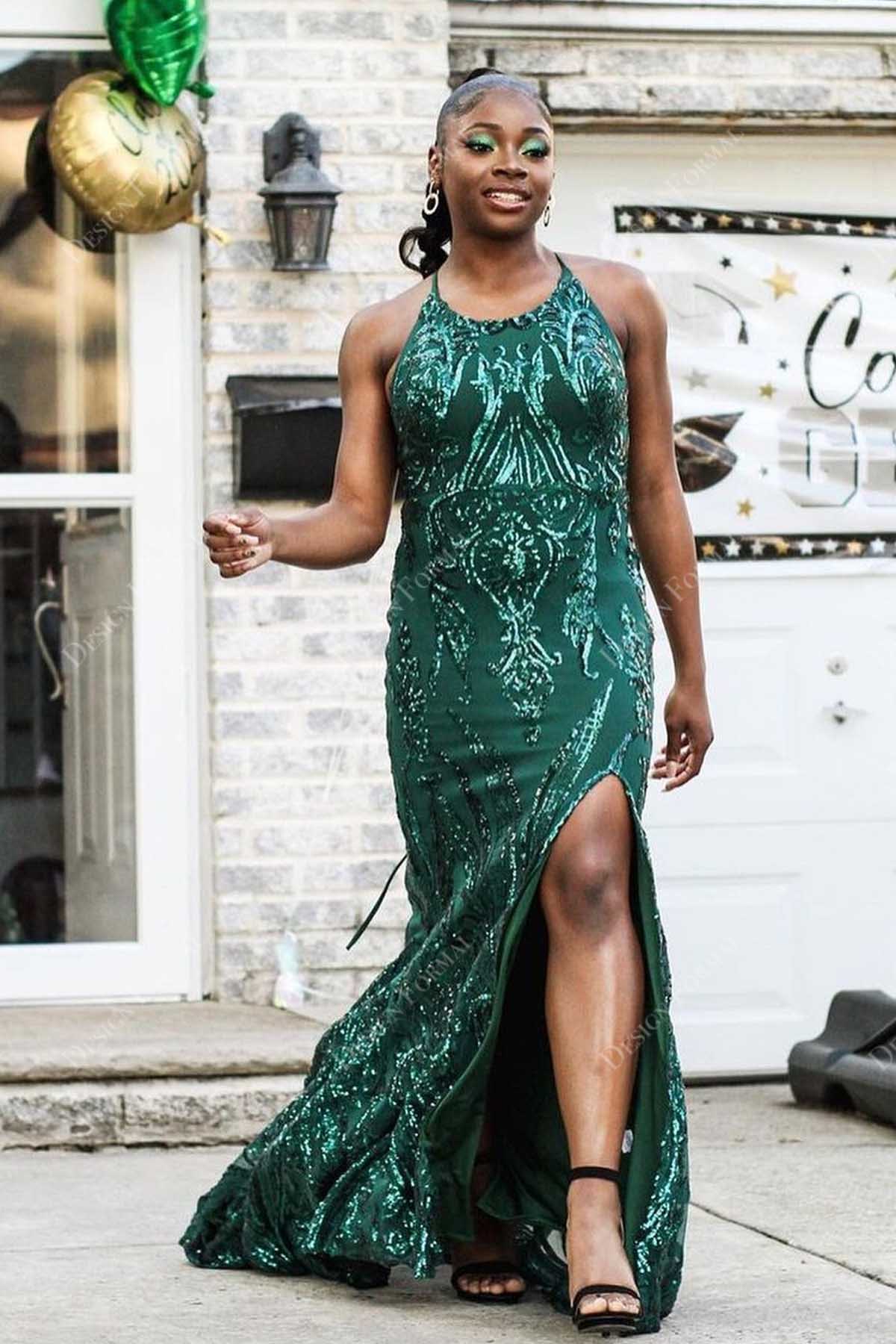Unique Green Sequin Slit Made-To-Order Mermaid Prom Dress Unique Green Sequin Slit Made-To-Order Mermaid Prom Dress