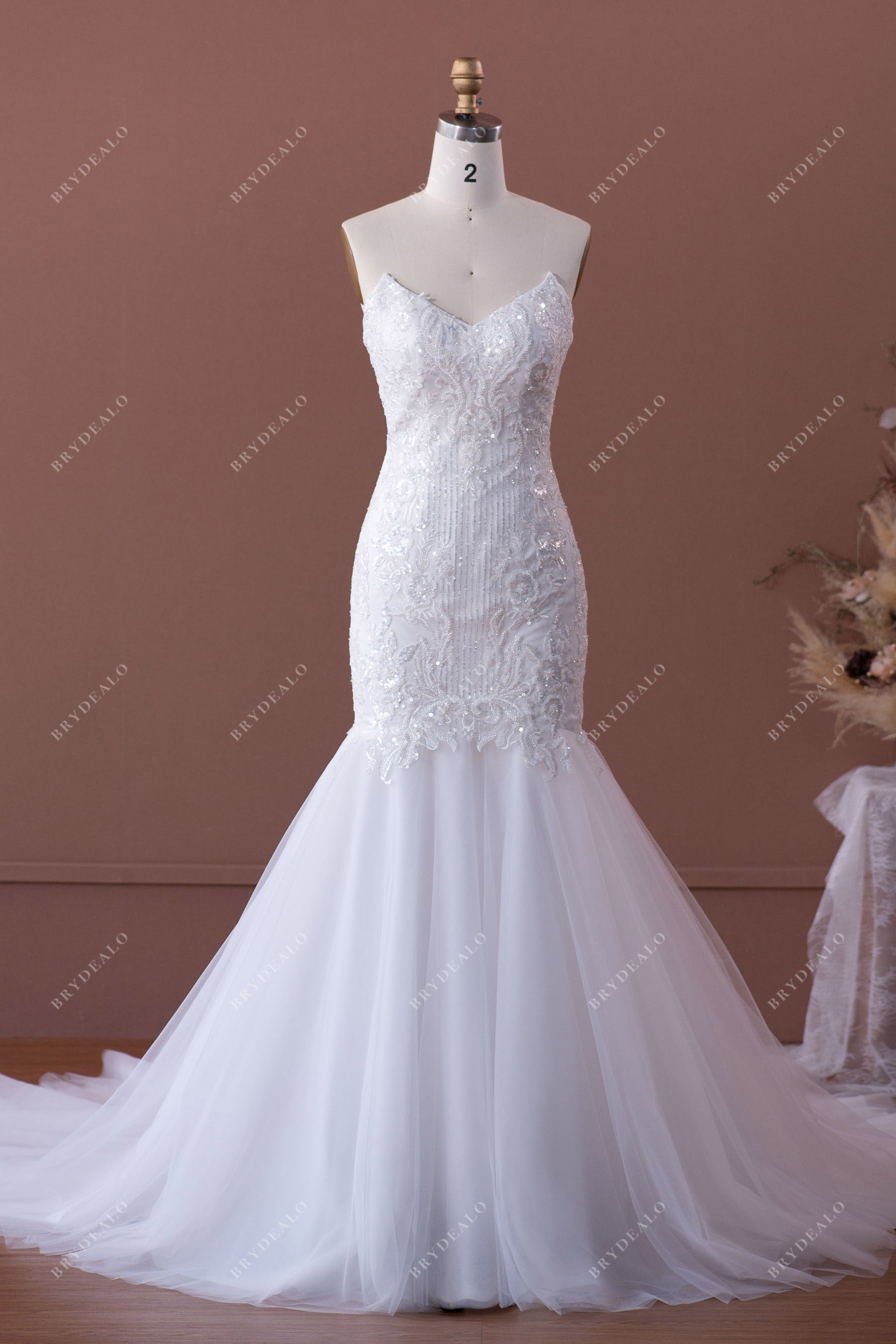 white christmas dresses Chapel Train Mermaid V-cut Designer Sequin Lace Wedding Dress