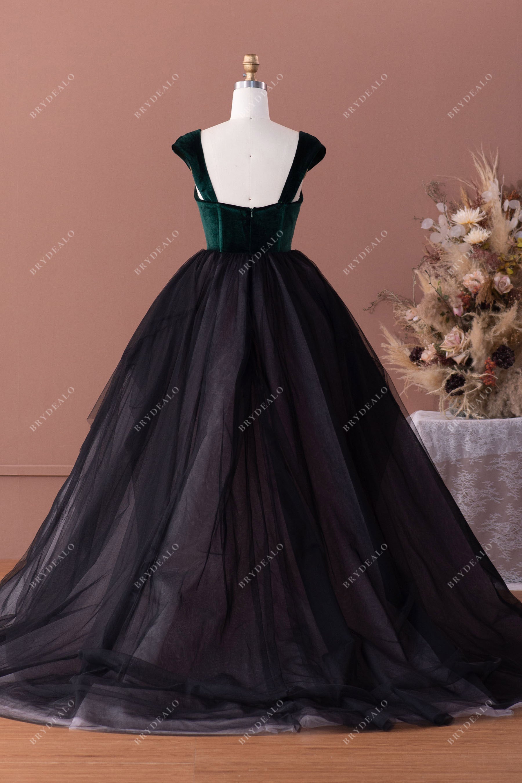 Open Back Retro Colored Ballgown Court Train Wedding Dress