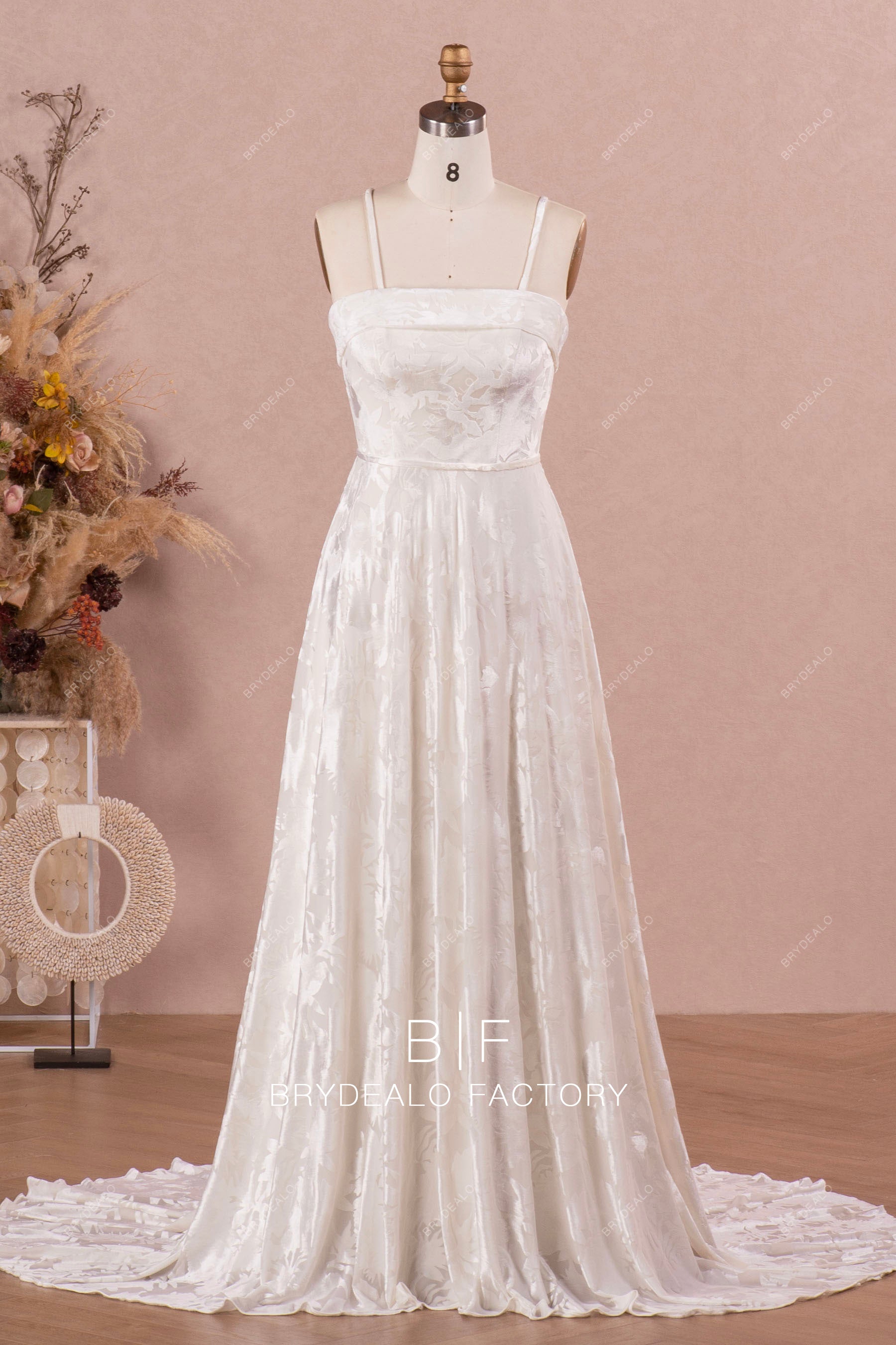 Vintage Sleeveles Velvet Spaghetti Straps Casual Boho Bridal Dress