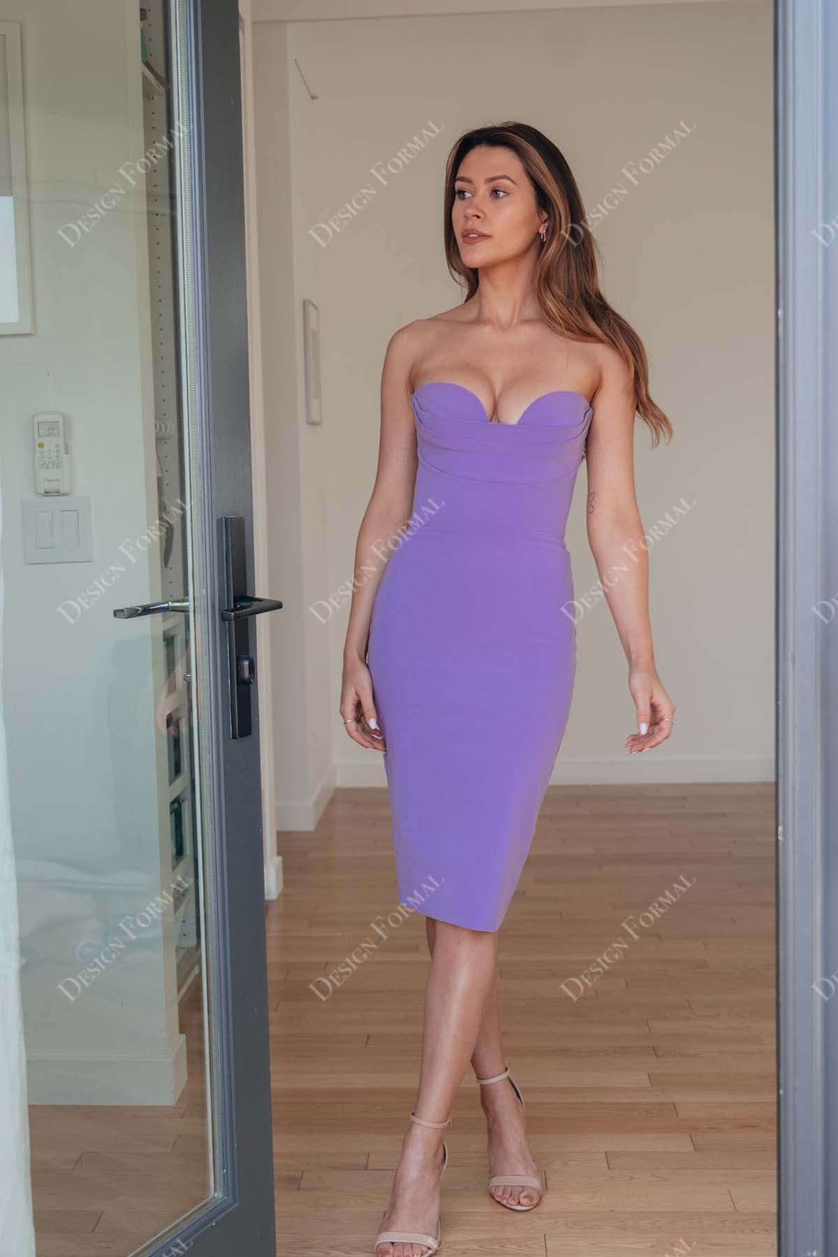 Violet Matte Strapless Knee Length Handmade Cocktail Dress Violet Matte Strapless Knee Length Handmade Cocktail Dress