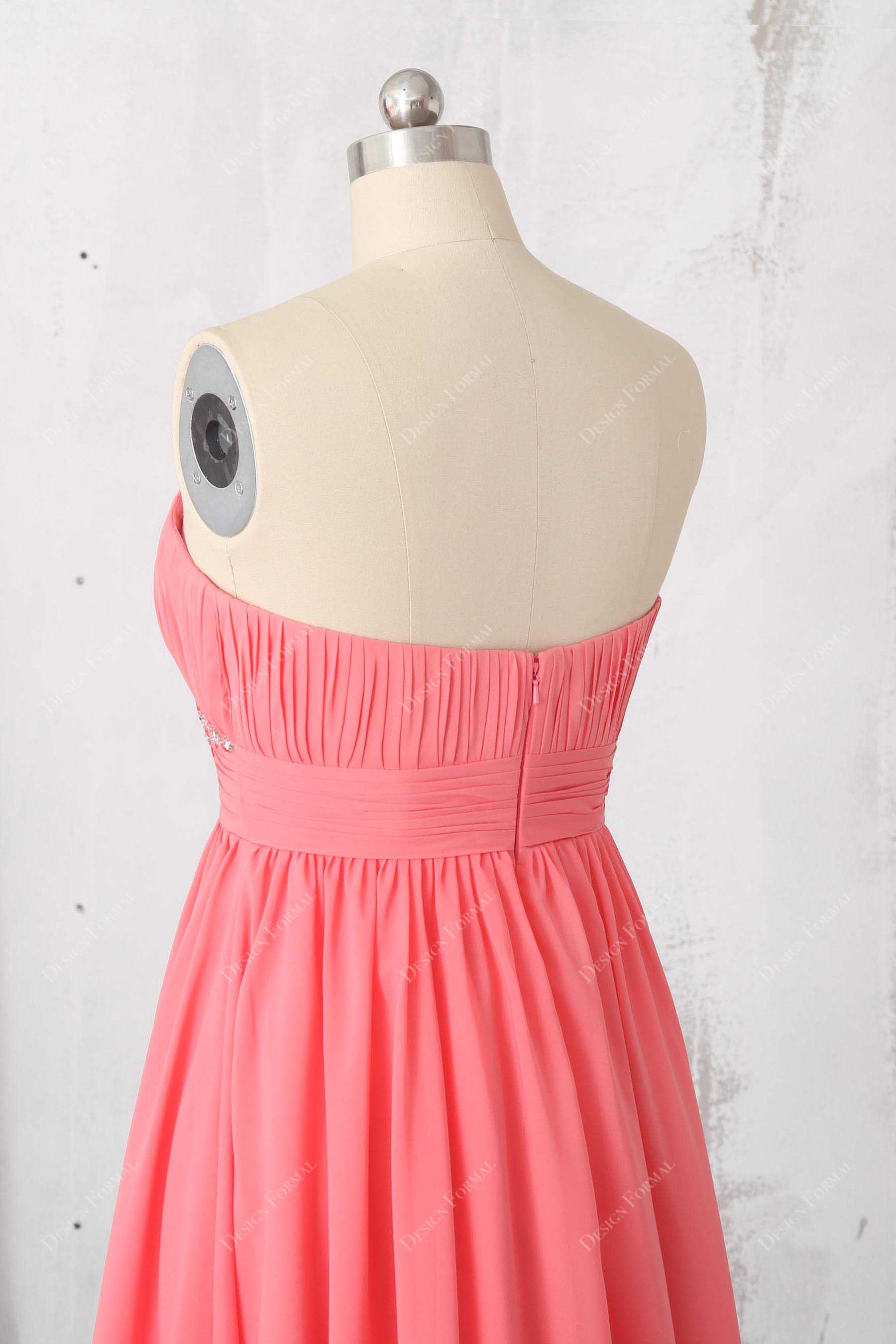 watermelon pink chiffon bridesmaid dress