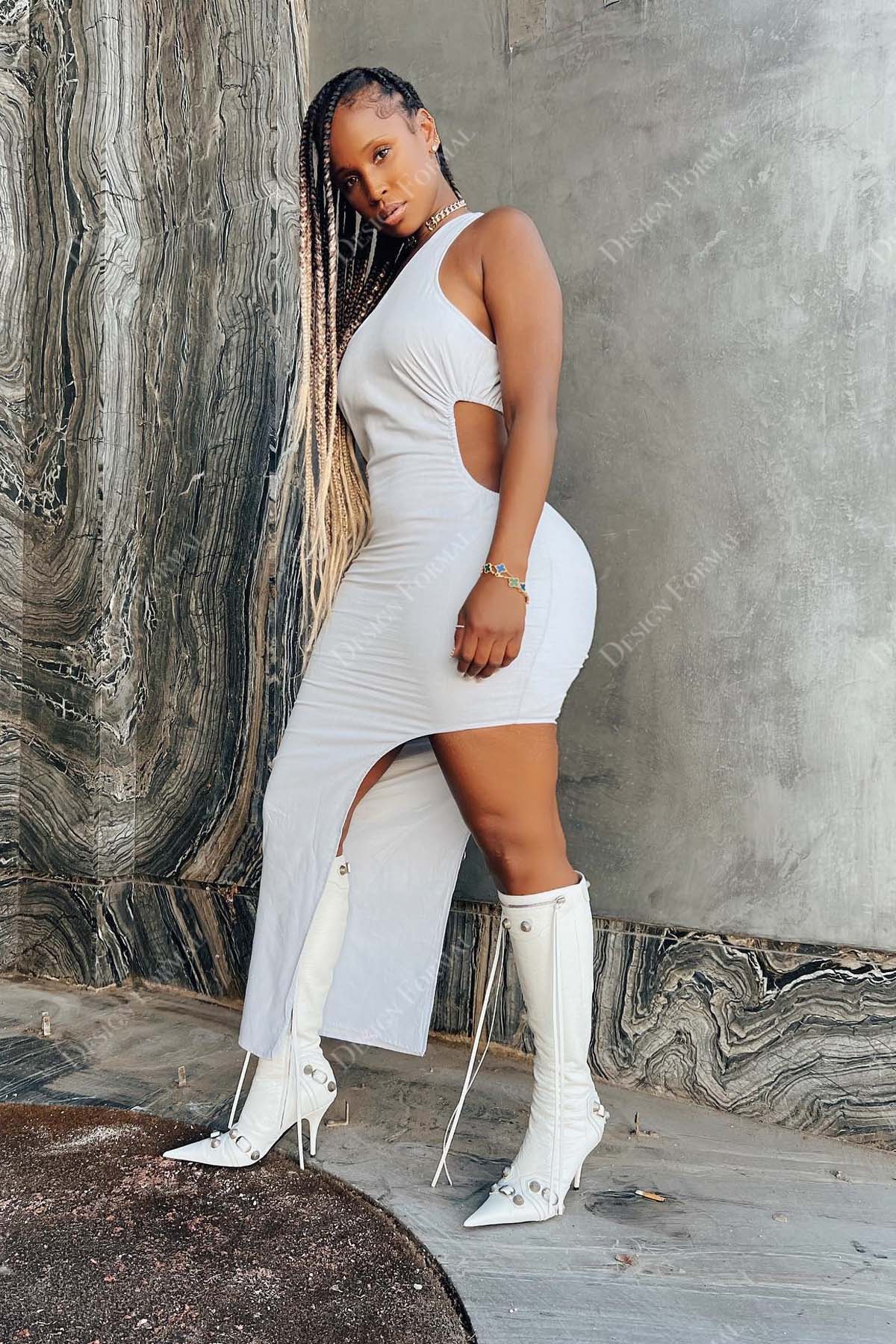 white one shoulder sexy cutout ankle length mermaid prom dress